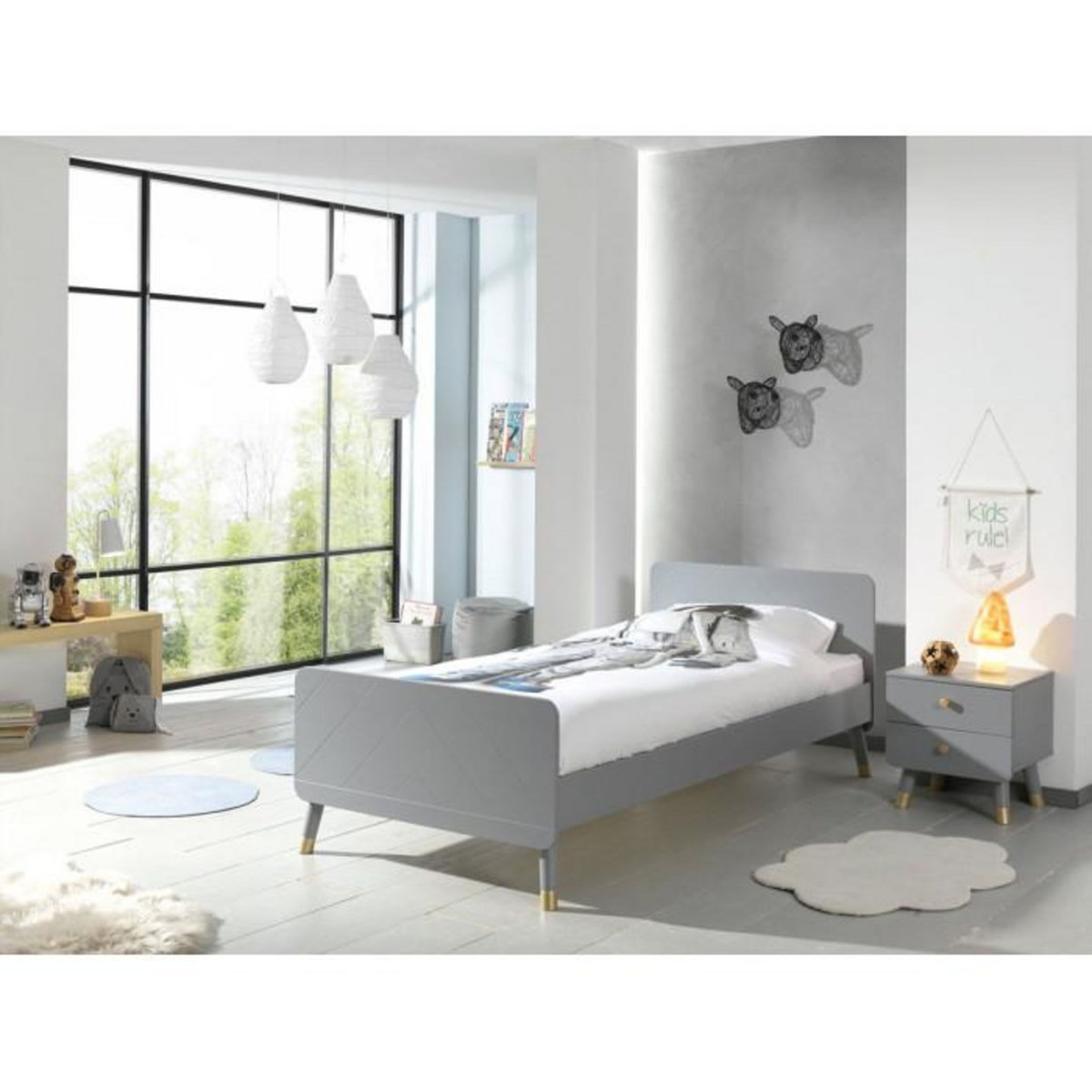 Paris Prix Pack - Lit Enfant & Chevet  Billy  90x200cm Gris