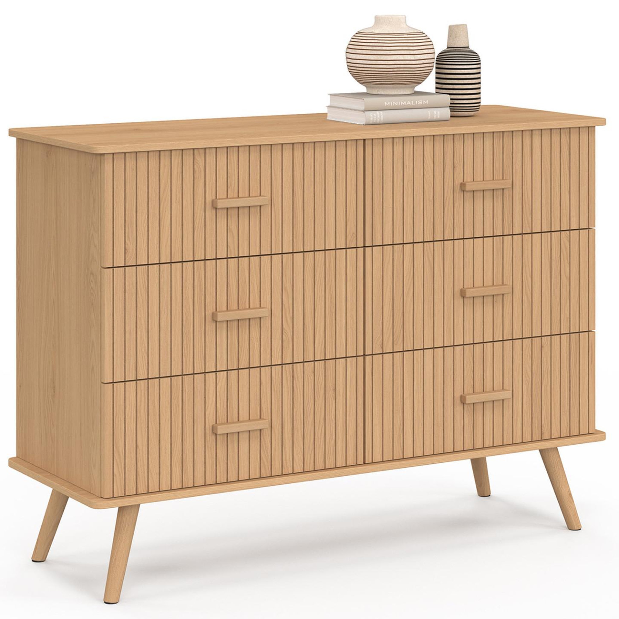 ID MARKET Commode 6 tiroirs juliette 110 cm effet lattes tasseau bois coloris chêne