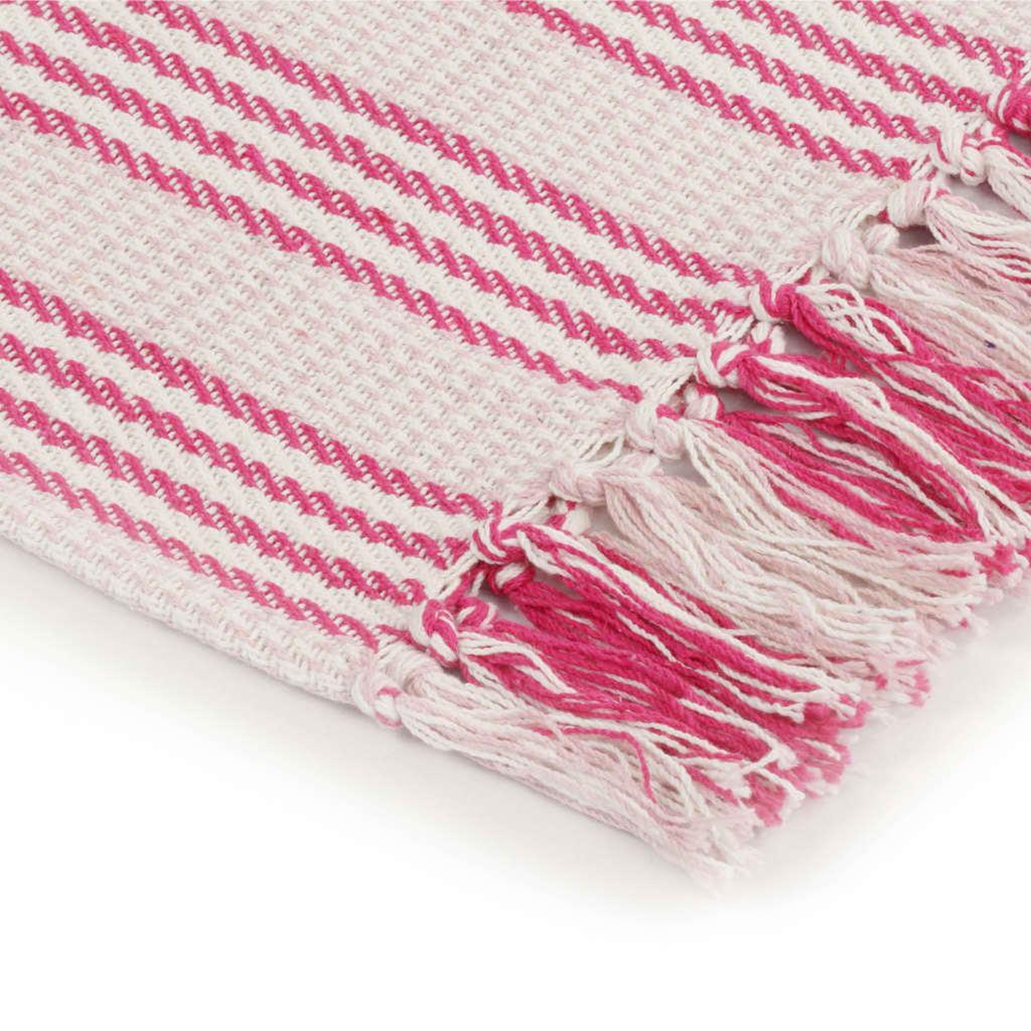 Voir la diapositive 4 : VIDAXL Couverture coton a rayures 220x250 cm Rose et Blanc