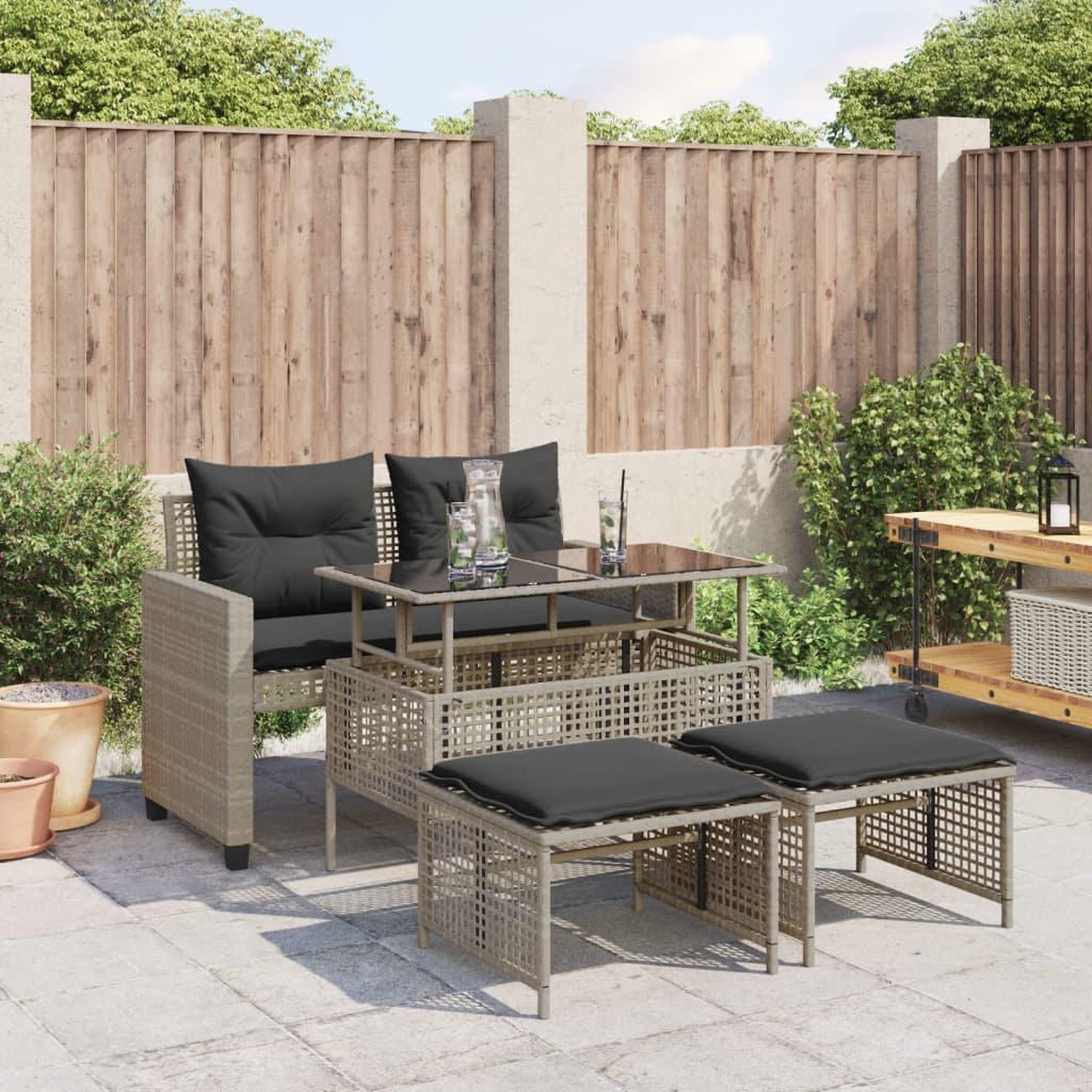 Voir la diapositive 1 : VIDAXL Salon de jardin avec coussins 4 pcs gris clair poly rotin verre