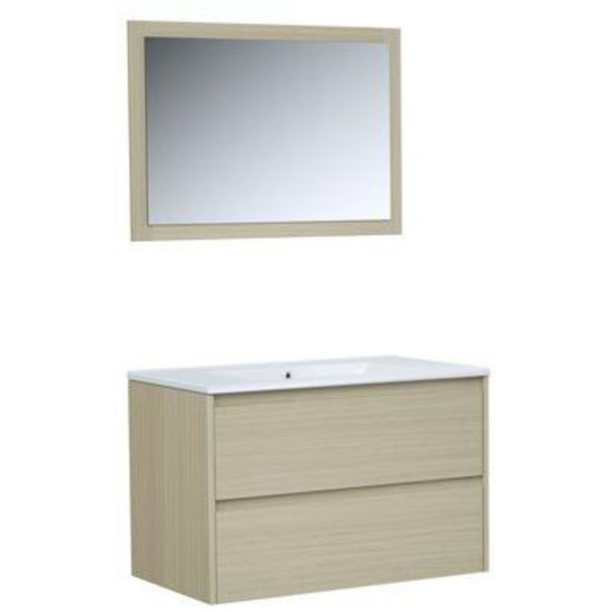 Ensemble meuble de salle de bain bloc 2 tiroirs avec vasque encastrée et miroir L80 cm LAKE