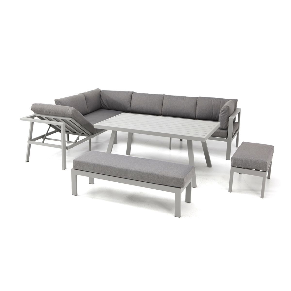 DCB GARDEN Salon de jardin 9 personnes en aluminium gris ANTALYA