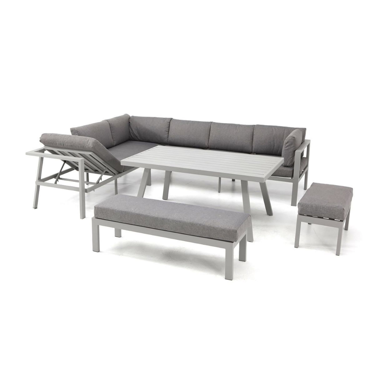 DCB GARDEN Salon de jardin 9 personnes en aluminium gris ANTALYA