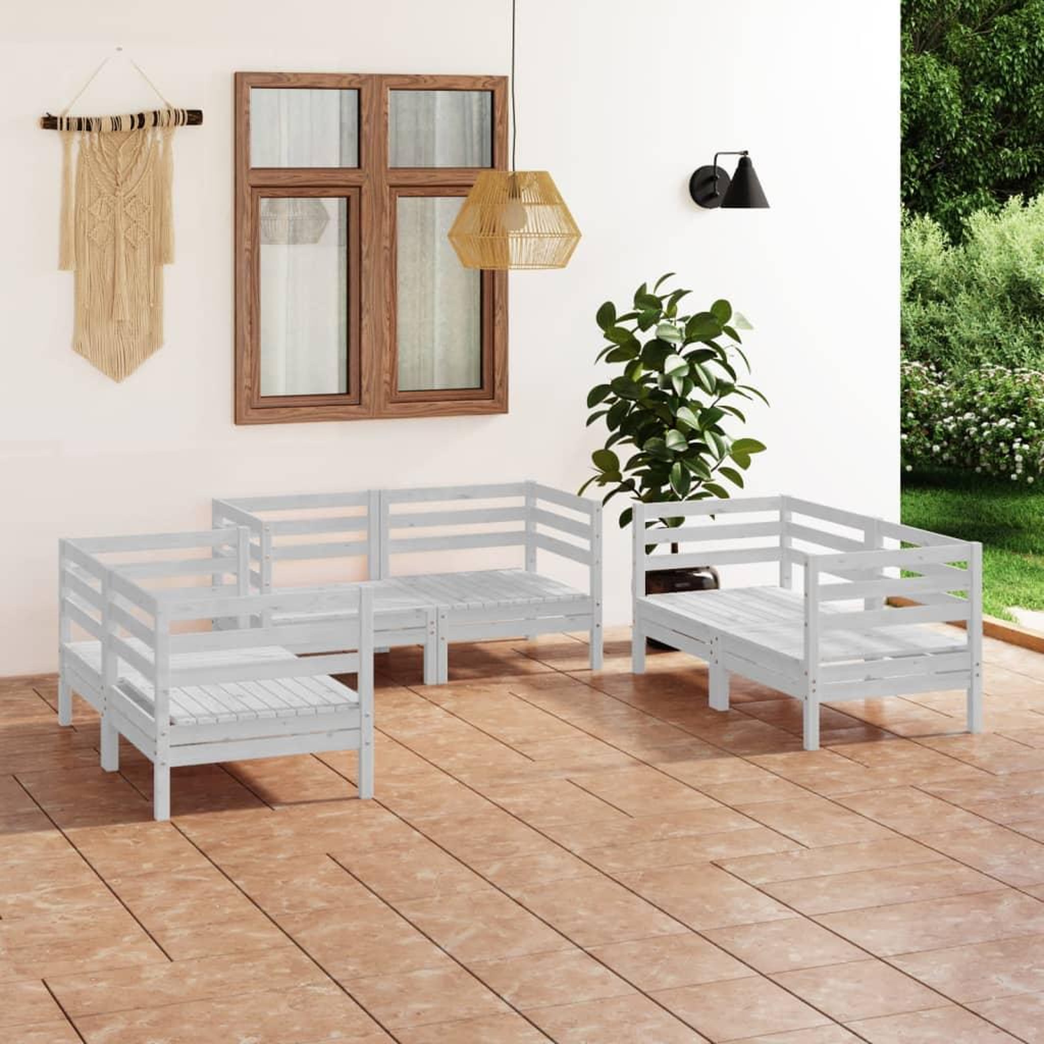 Voir la diapositive 1 : VIDAXL Salon de jardin 6 pcs Blanc Bois de pin massif