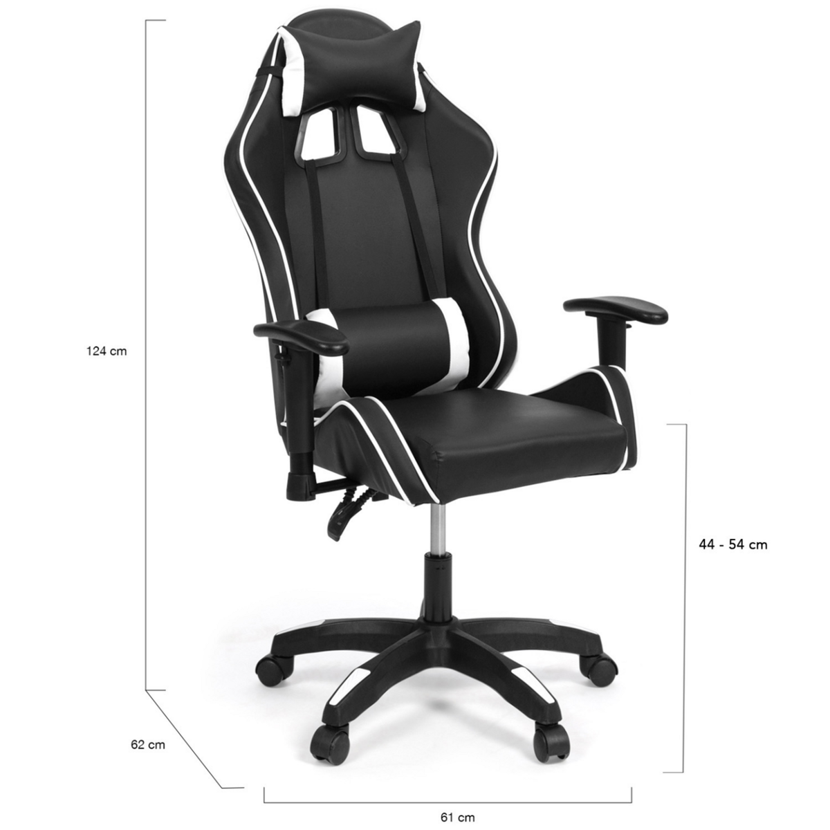ID MARKET Fauteuil de gaming CARTER accoudoirs 2D pivotants, réglable hauteur noir et blanc