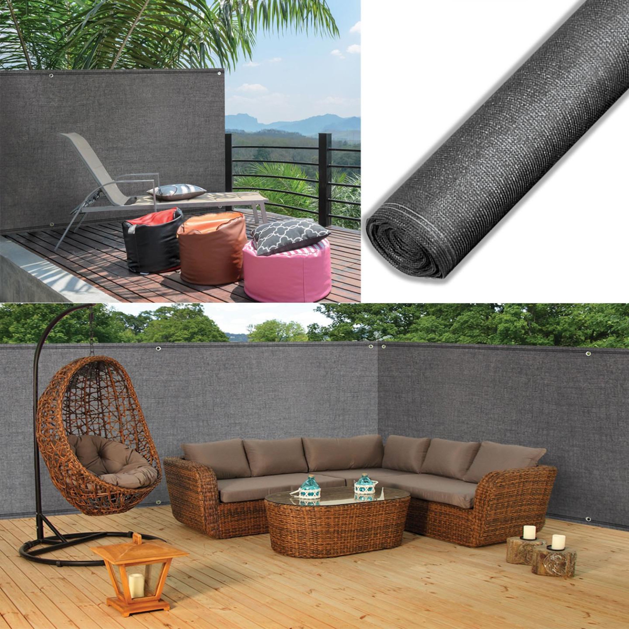 Voir la diapositive 5 : ID MARKET Brise vue haute densité 1,5 x 10 m gris 300 gr/m² qualité pro