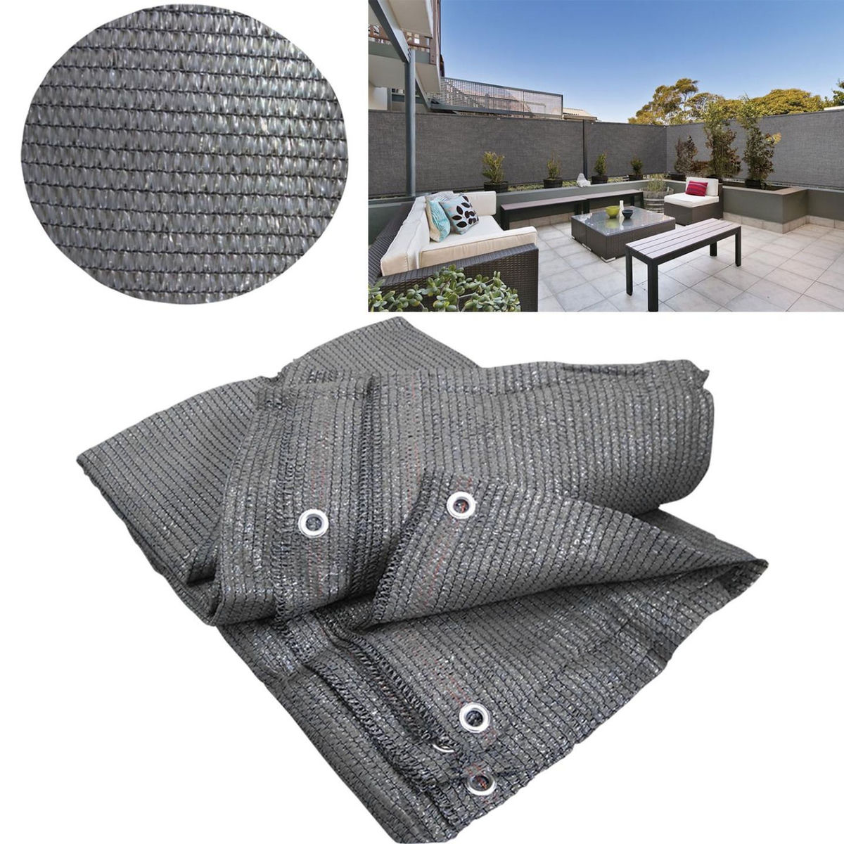 ID MARKET Brise vue renforcé 1,5 x 10 M gris 90 gr/m² classique