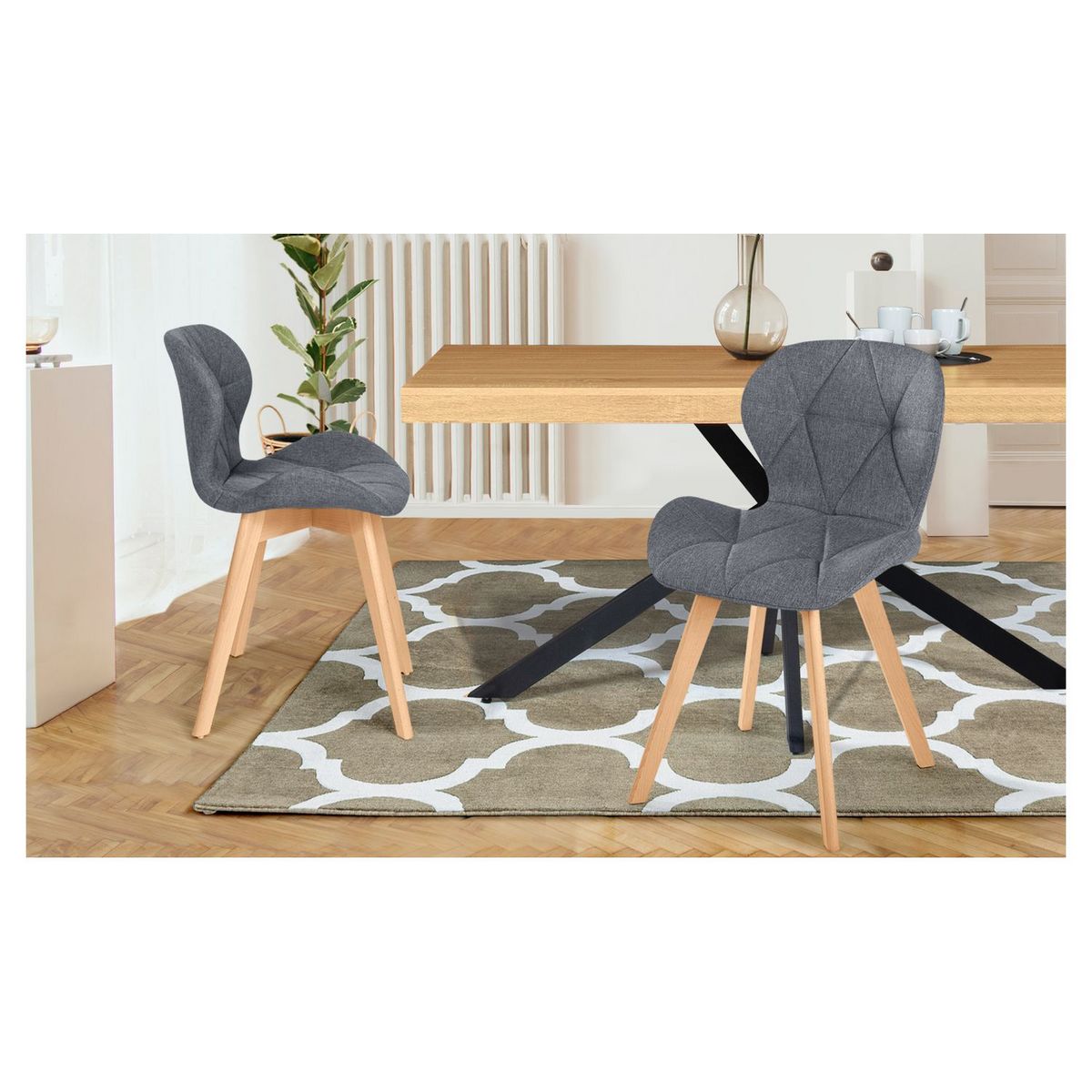 Lot de 2 chaises en tissu style scandinave pieds bois massif GAYA