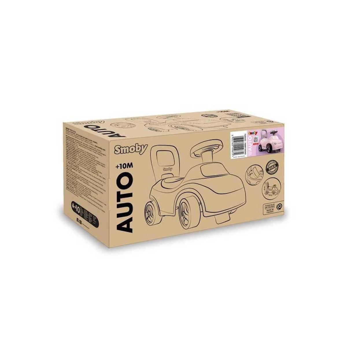 SMOBY Smoby - Porteur enfant 2 en 1 - Auto Rose - Coffre sous la selle + klaxon - Des 10 mois - Fabrication française