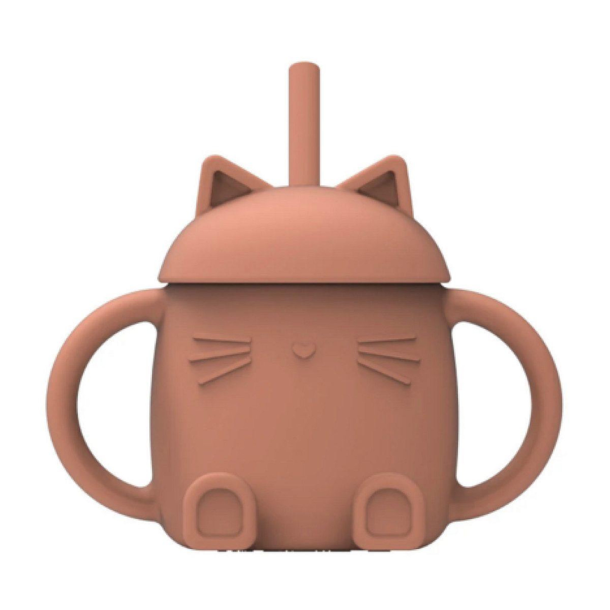 CHOO Tasse avec paille en silicone chatty abricot