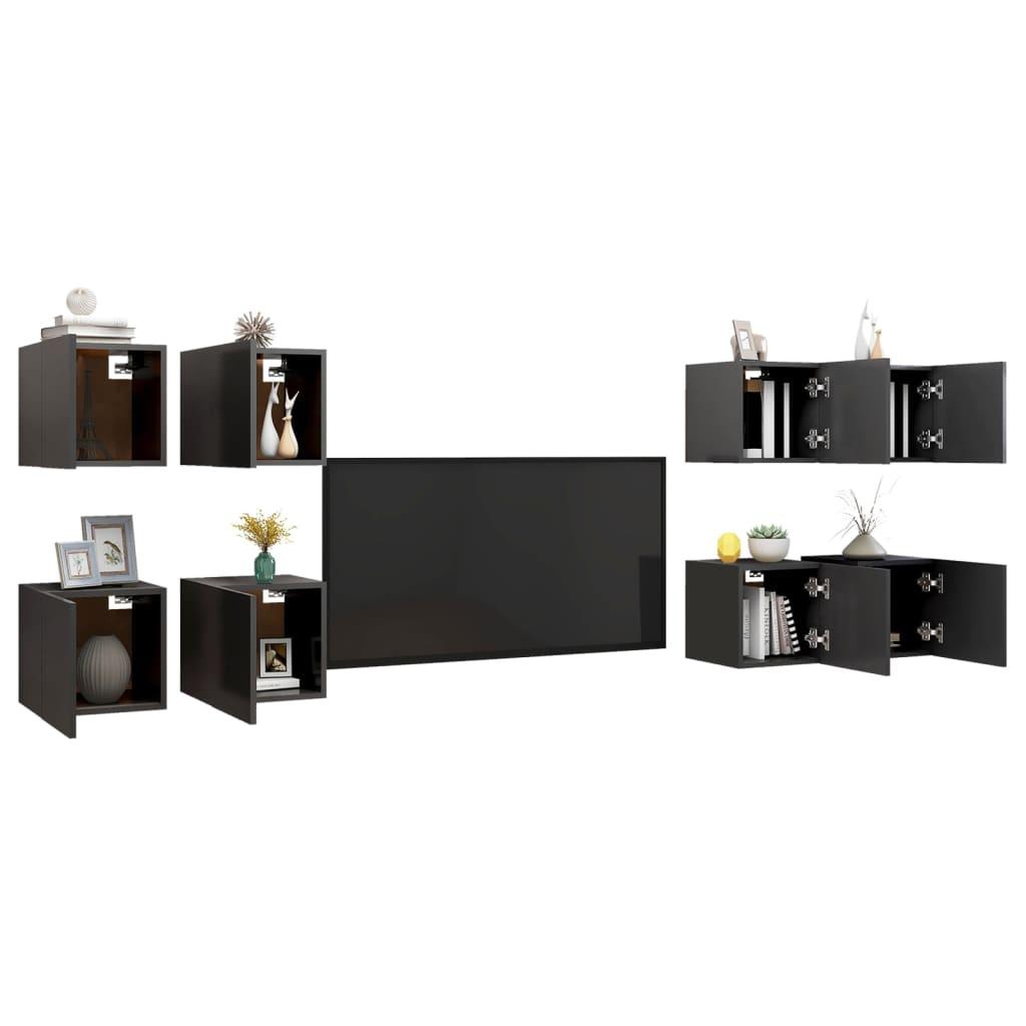 Voir la diapositive 3 : VIDAXL Meubles TV muraux 8 pcs Gris 30,5x30x30 cm