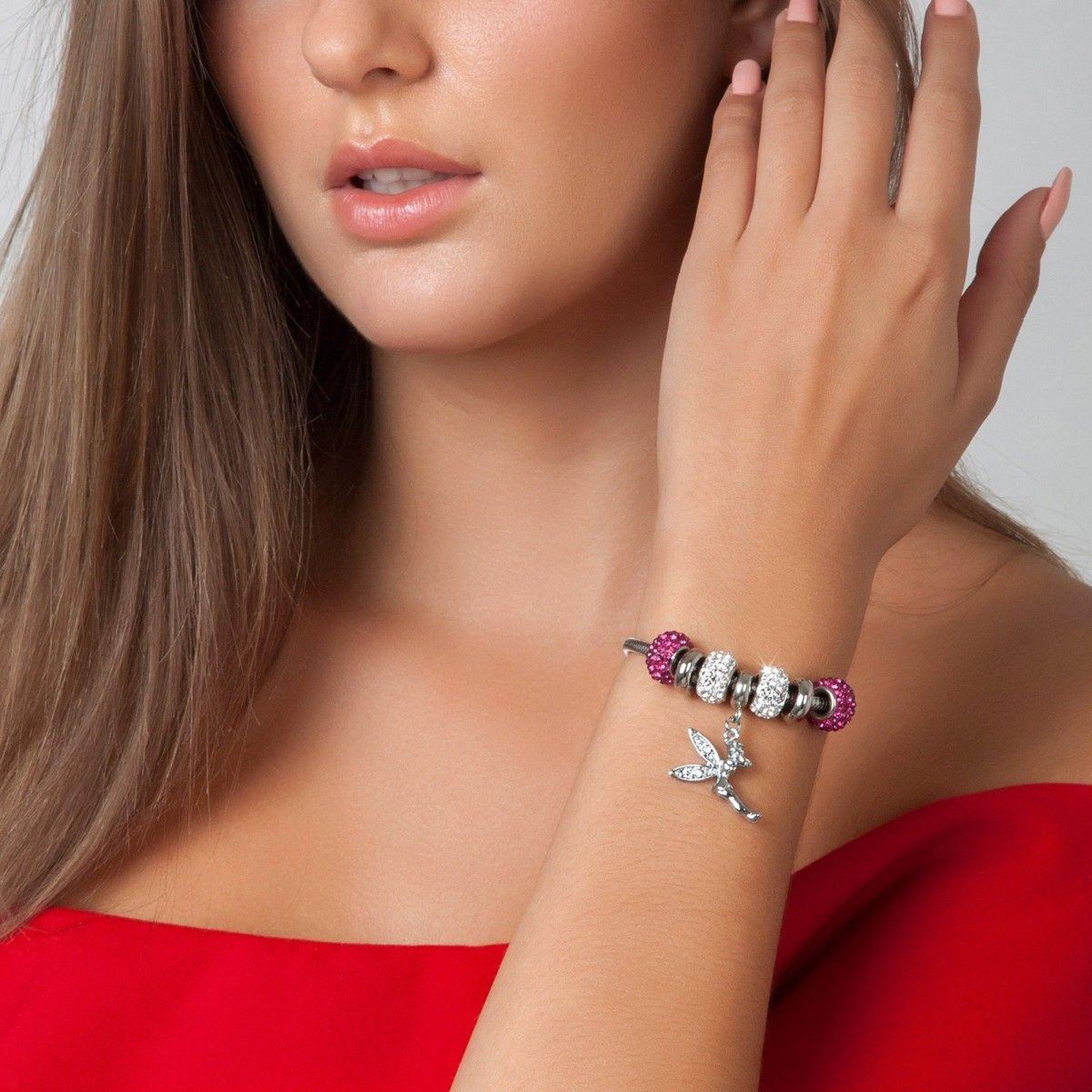 Voir la diapositive 3 : SC CRYSTAL Bracelet de charms perles roses et acier SC Crystal