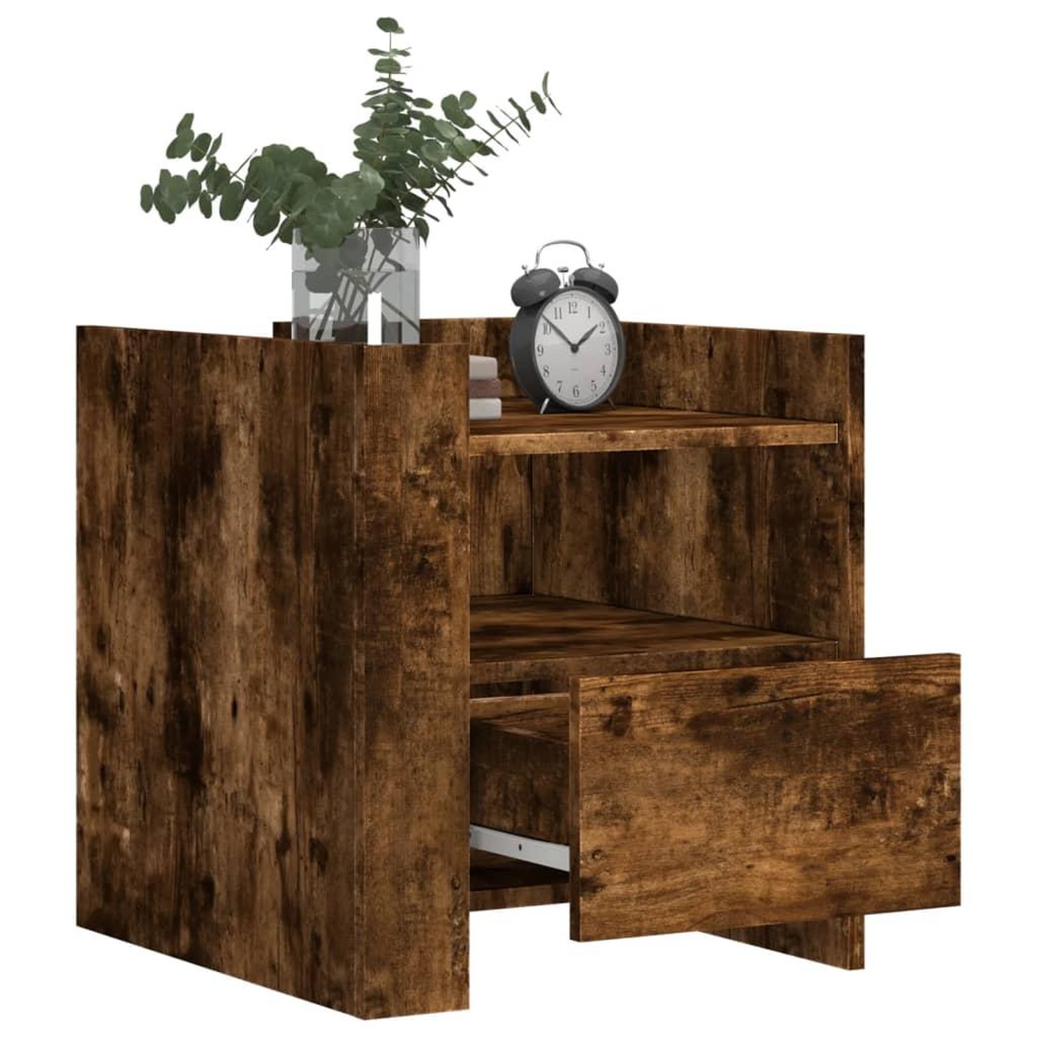Voir la diapositive 3 : VIDAXL Table de chevet chene fume 45x50x50 cm bois d'ingenierie
