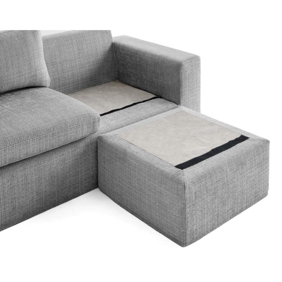 LISA DESIGN Calgary - canapé d'angle déhoussable et modulable 3 places + 1 pouf en velours texturé