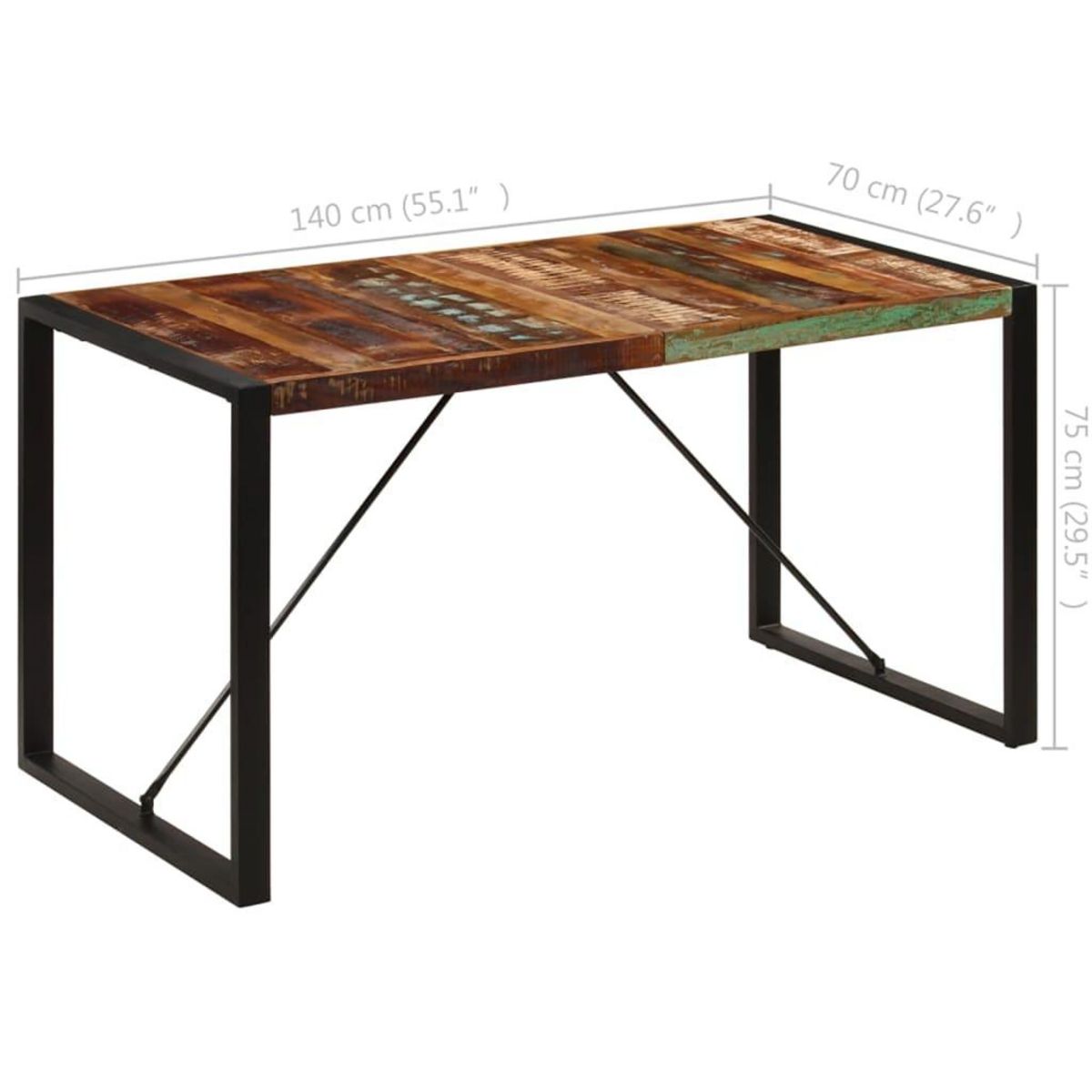 VIDAXL Table a manger 140x70x75 cm Bois de recuperation massif