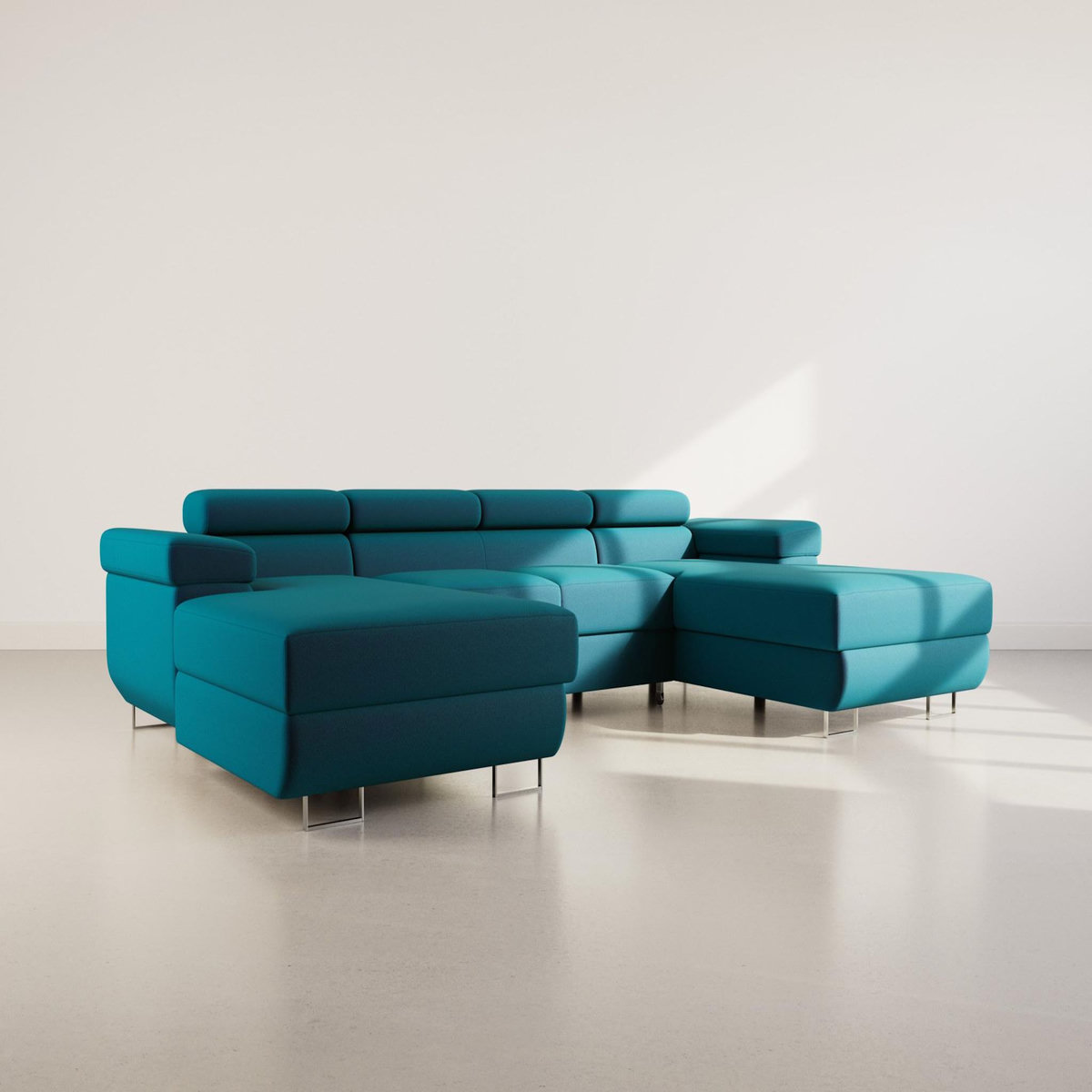 BEST MOBILIER Pablo - canapé panoramique en u - 7 places - convertible avec coffres et têtières réglables - en velours