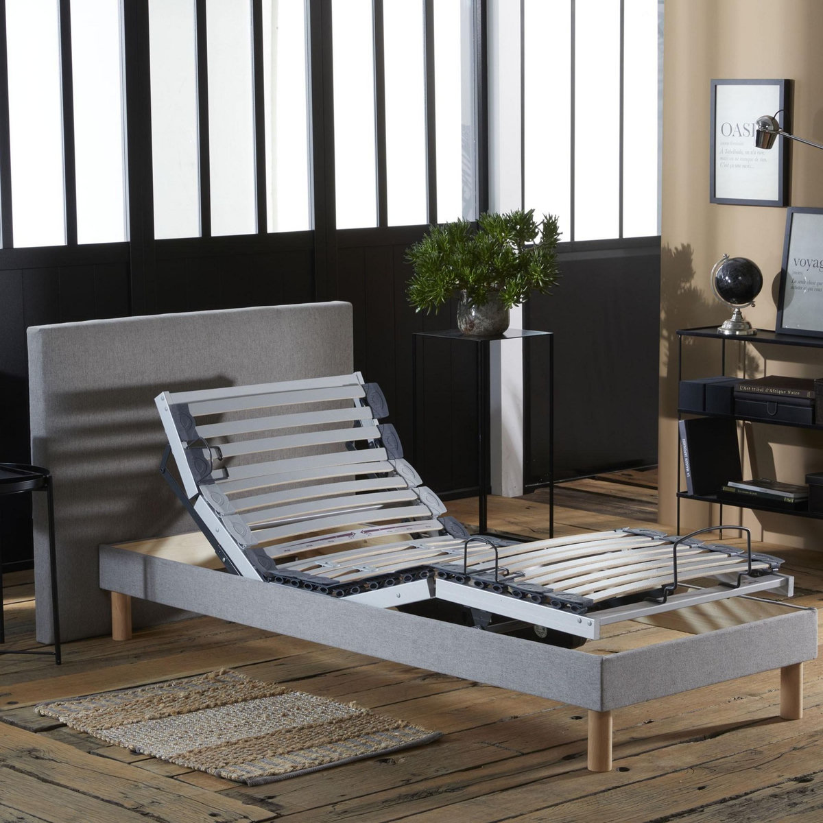 IDLITERIE lit électrique de relaxation multi lattes lisse Gris - 90 x 190 cm
