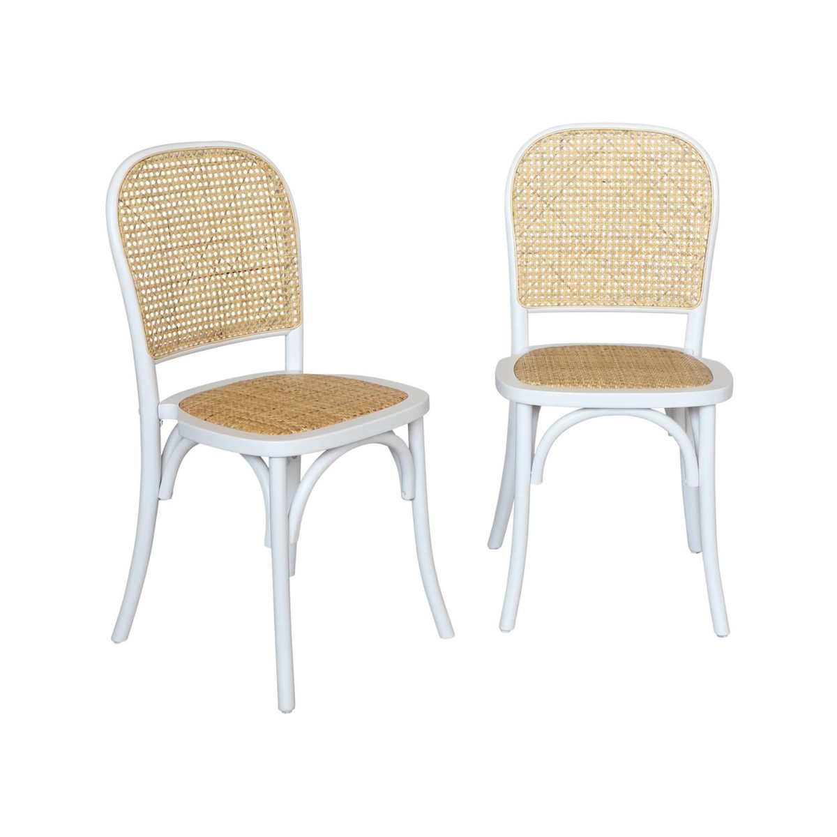 SWEEEK Lot de deux chaises vintage blanches en bois avec assise et dossier en rotin