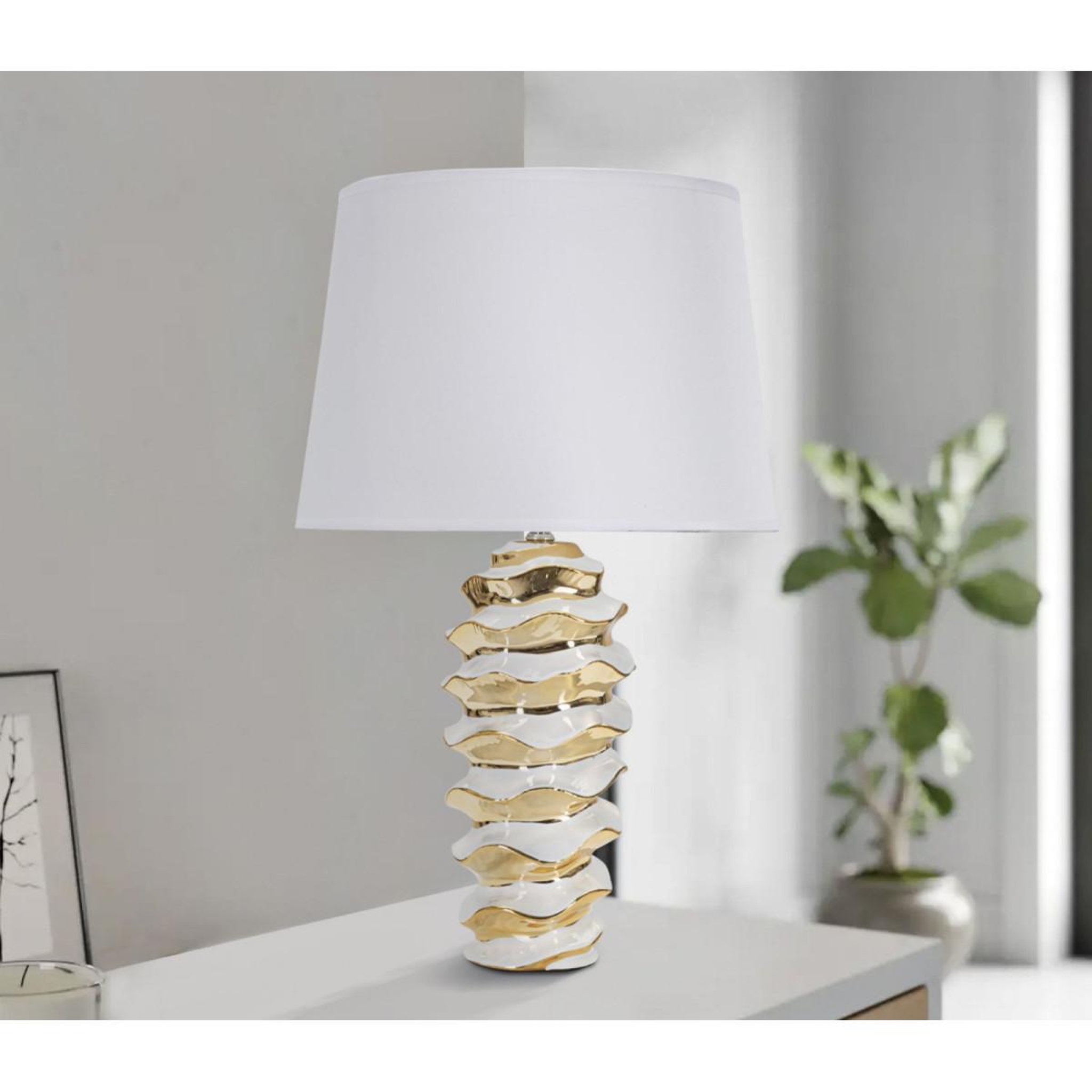 Voir la diapositive 5 : Paris Prix Lampe à poser en céramique  space  53cm blanc & or