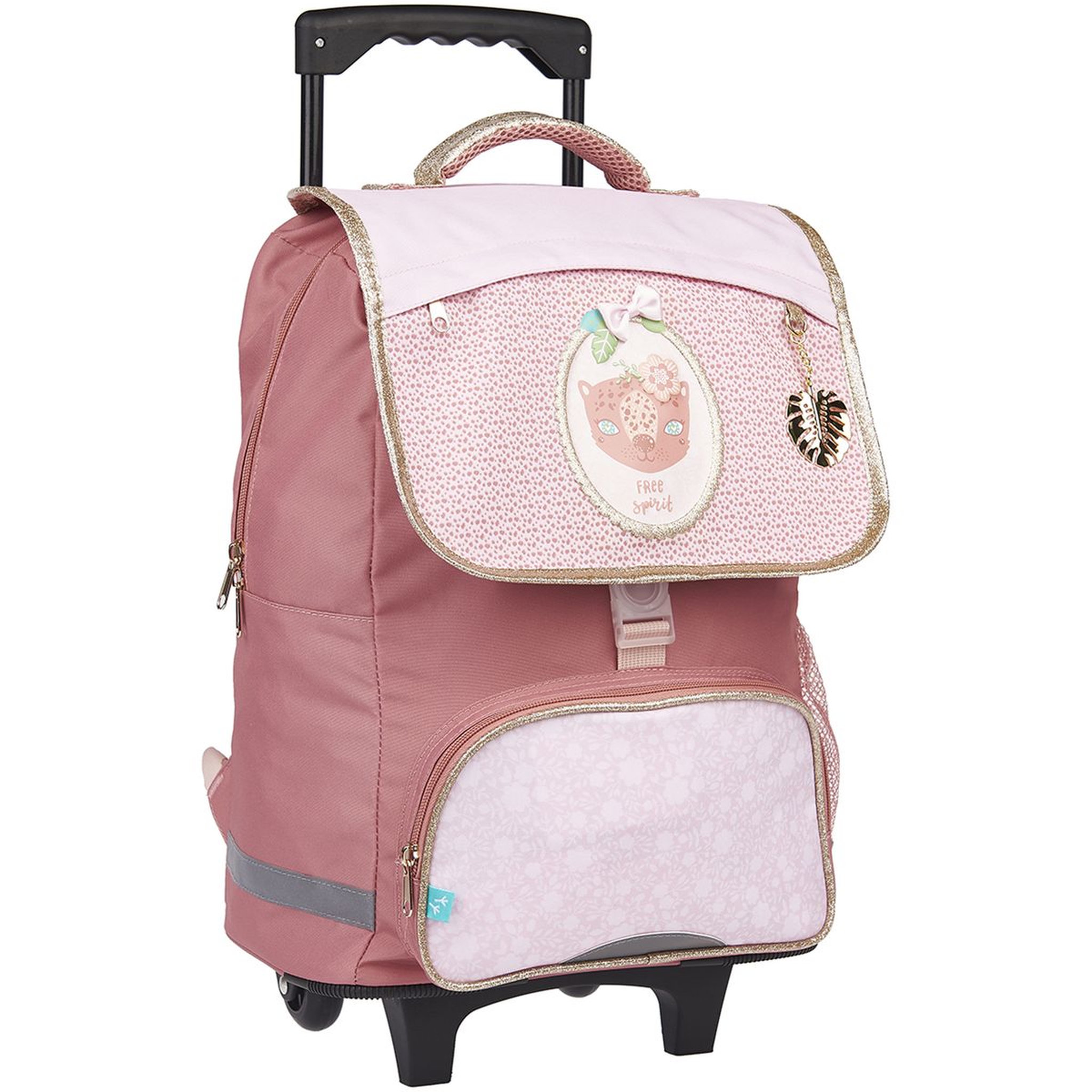 Voir la diapositive 2 : AUCHAN Sac à dos à roulettes rose Be Wild