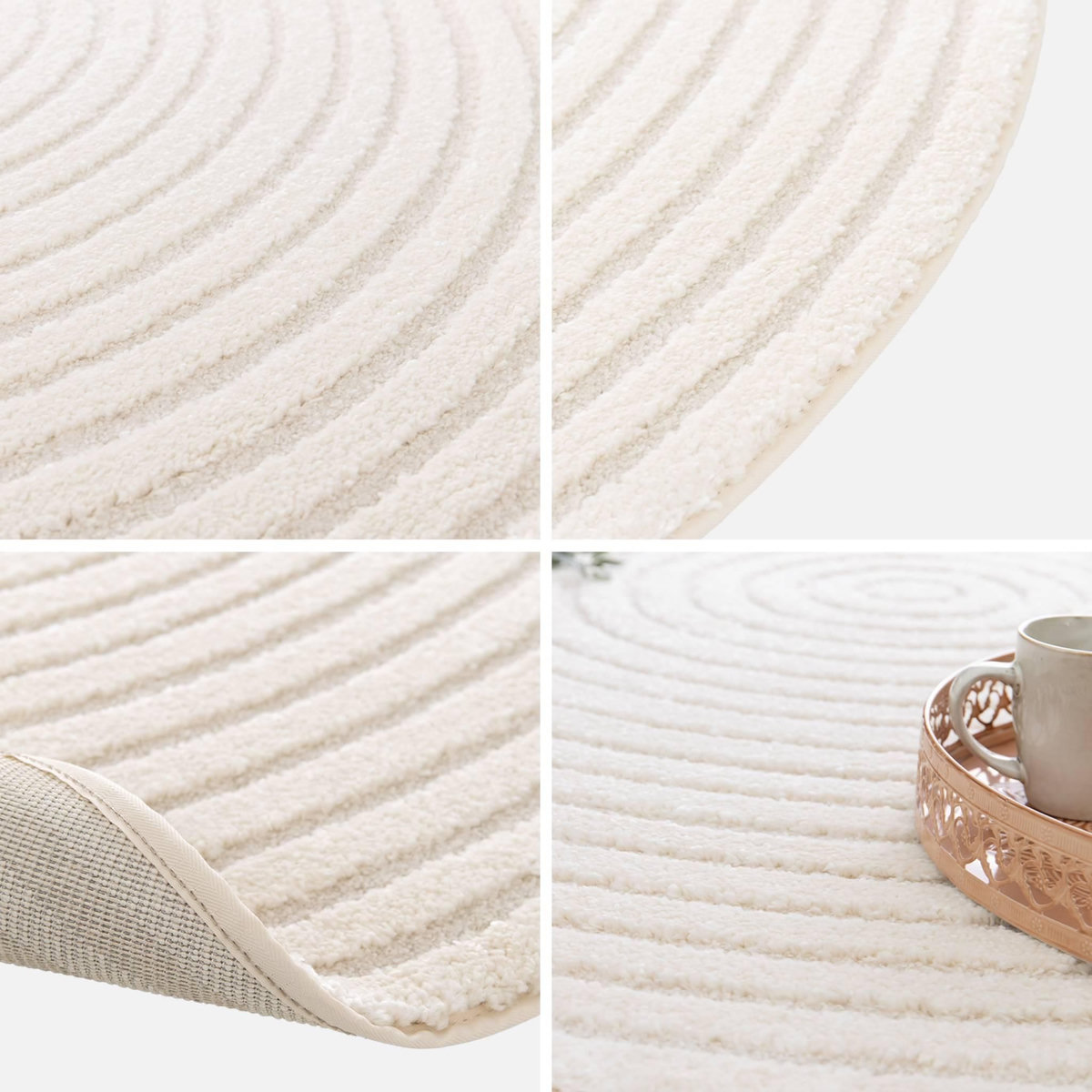 SWEEEK Tapis rond intérieur motifs cercles en relief crème Ø160cm