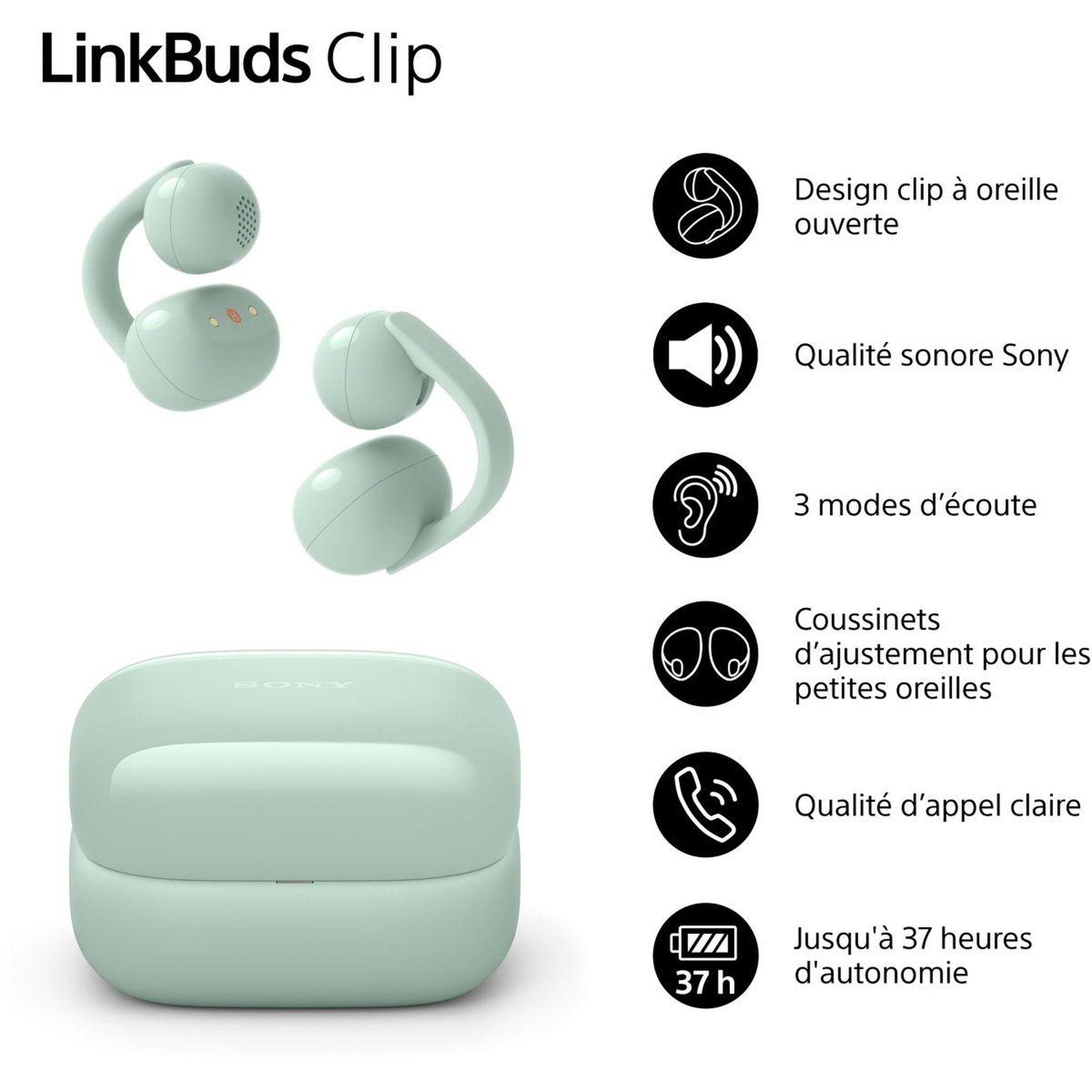 Voir la diapositive 2 : SONY Ecouteurs Linkbuds Clip Vert