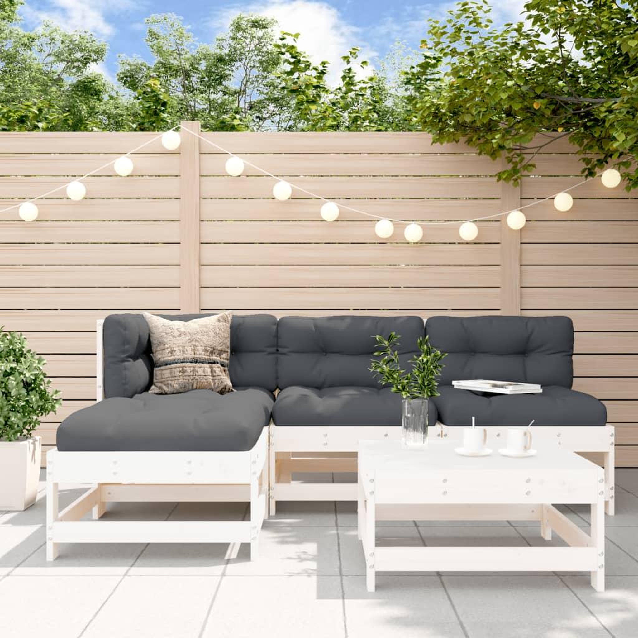 VIDAXL Salon de jardin 5 pcs blanc bois massif de pin