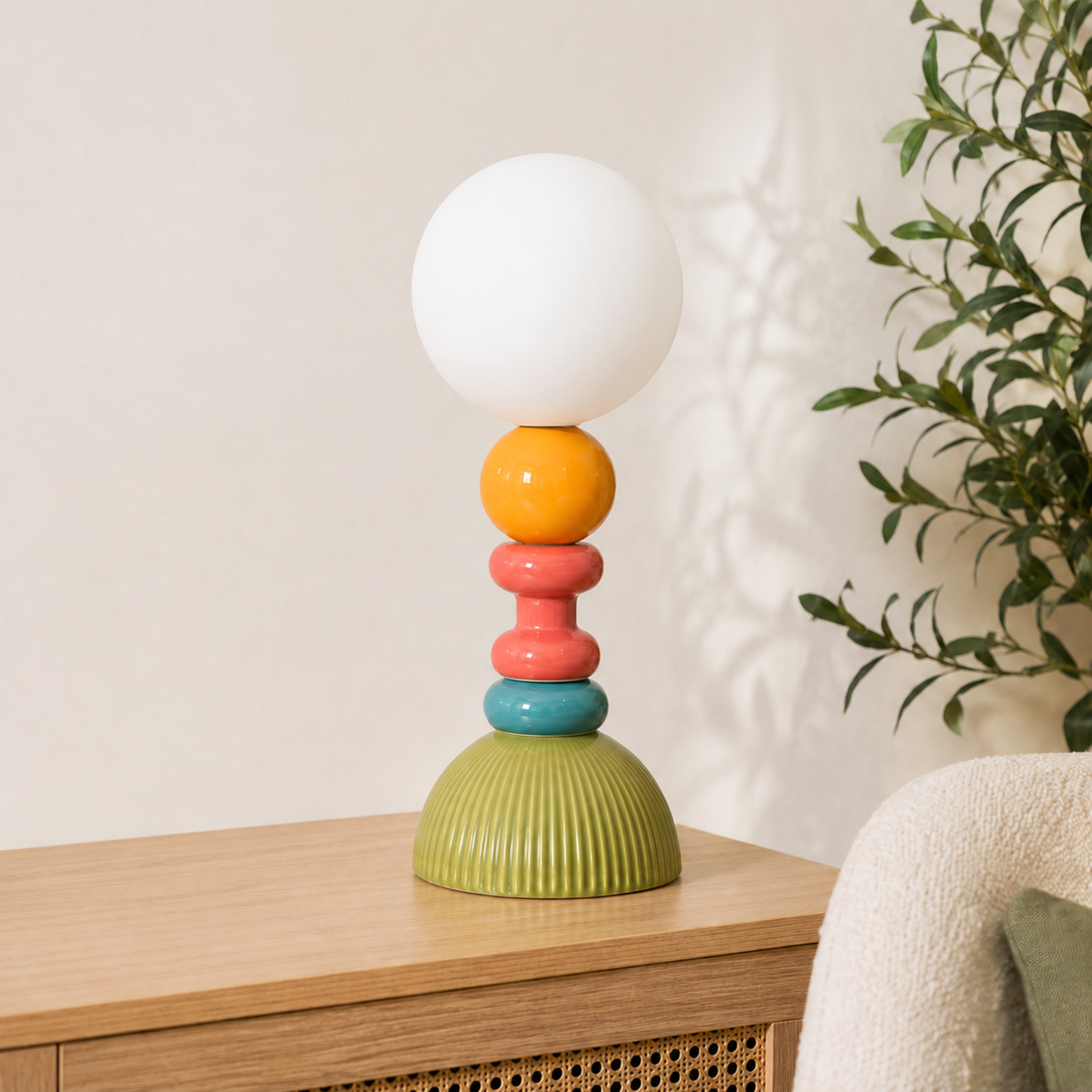 Voir la diapositive 2 : MAISON PAVANE Lampe à poser en céramique multicolore-Pili