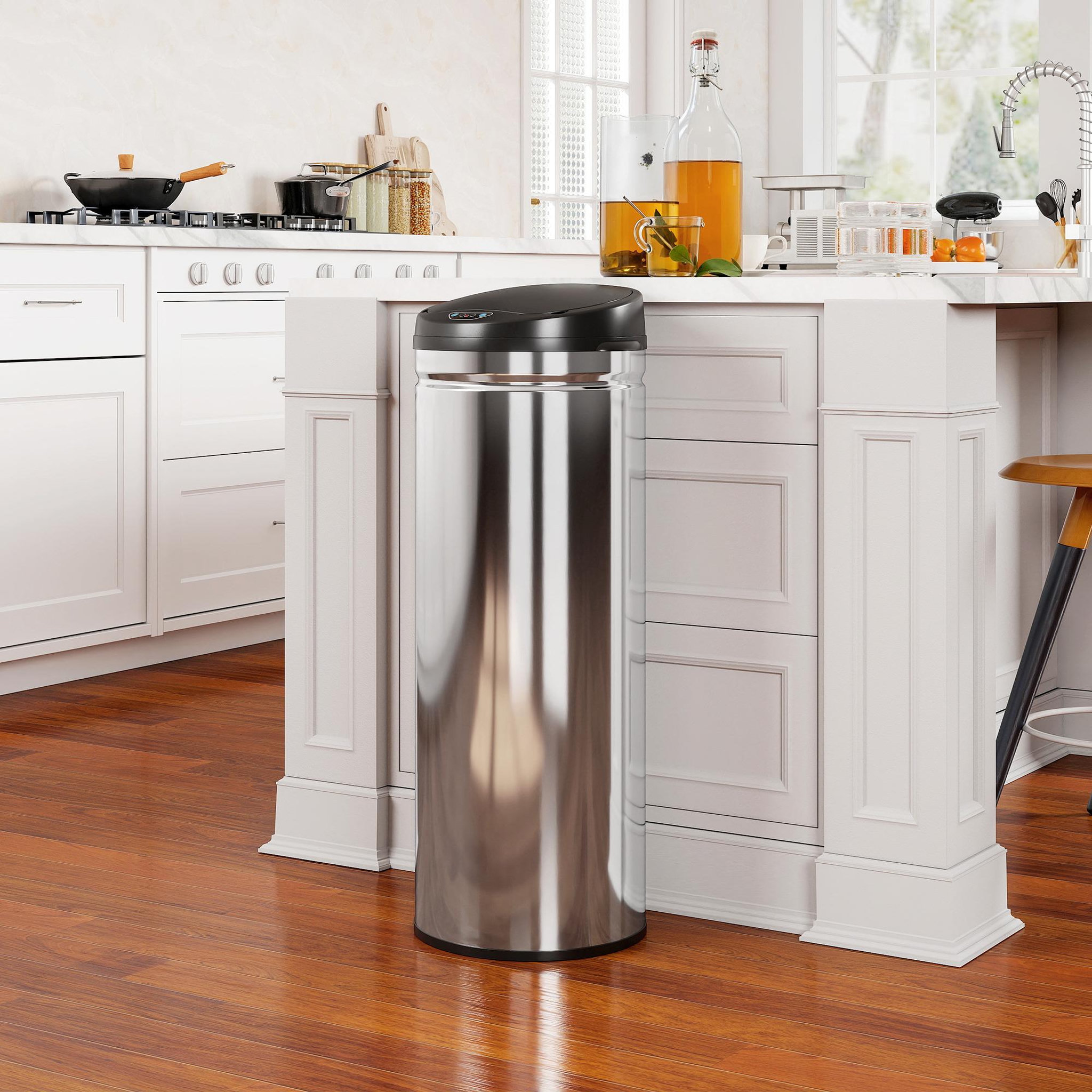Voir la diapositive 2 : HOMCOM Poubelle automatique 50l capteur de mouvement acier inox brossé