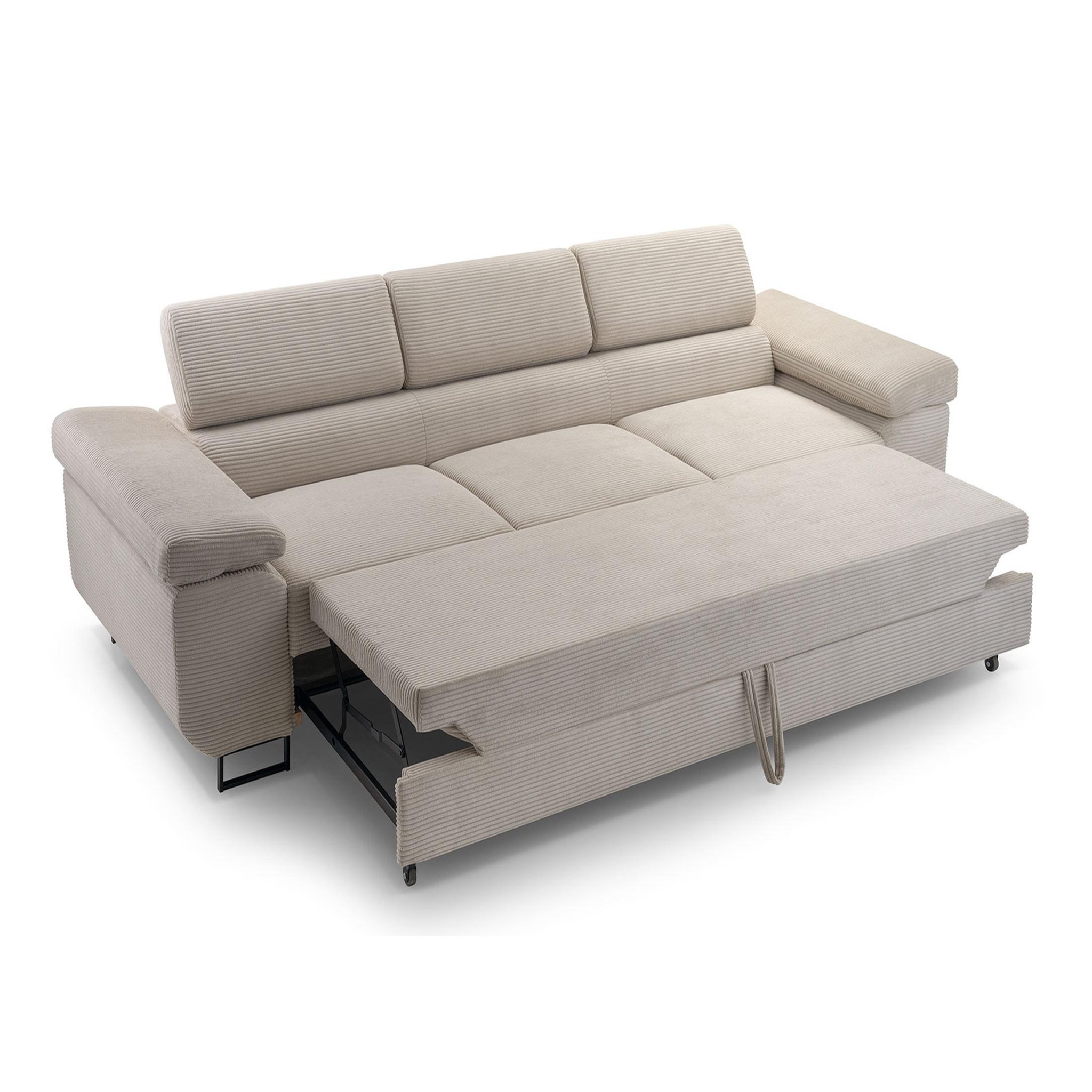 Voir la diapositive 2 : BEST MOBILIER Pablo - canapé 3 places - convertible avec têtières réglables - en velours côtelé