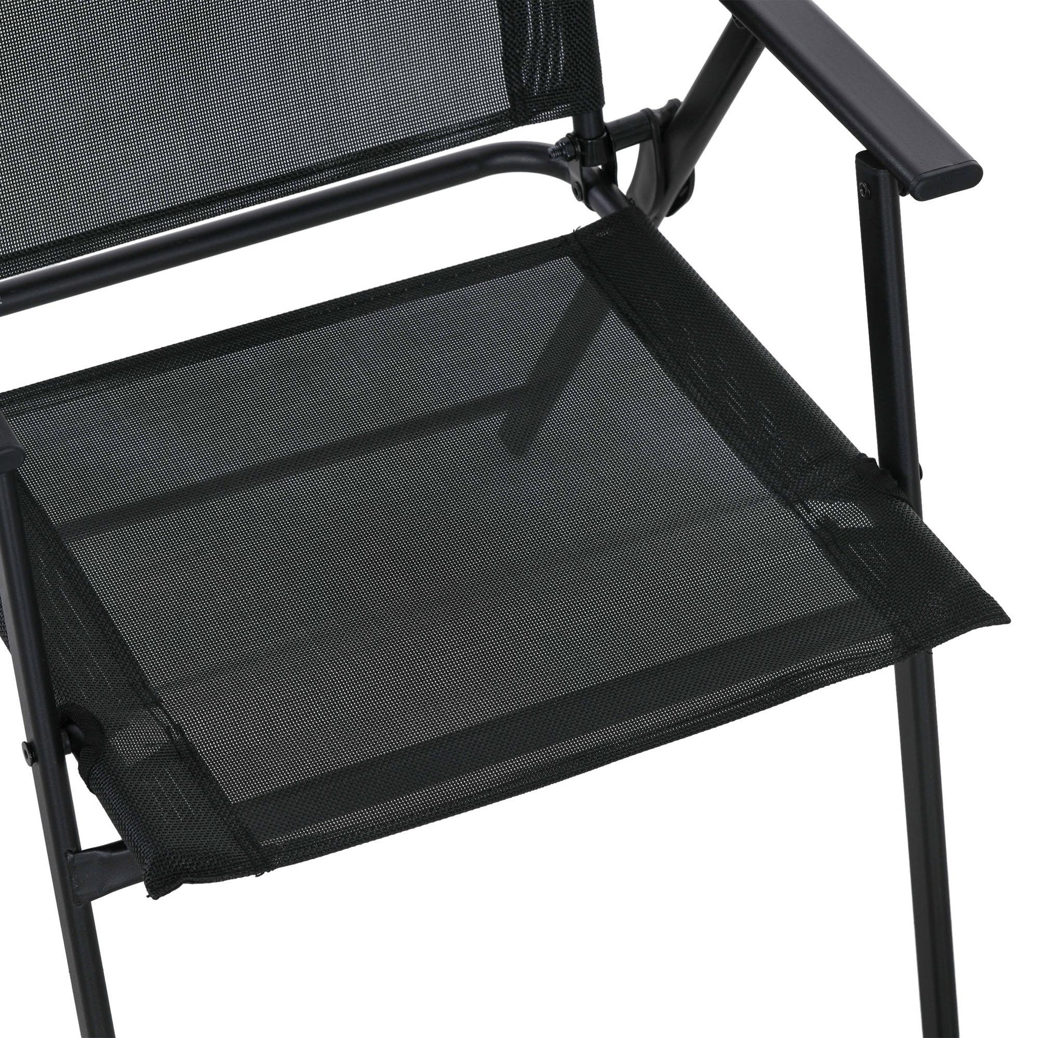 Voir la diapositive 5 : OUTSUNNY Ensemble salon de jardin 6 places 8 pièces - parasol, table, 6 chaises pliantes - métal époxy textilène polyester noir gris