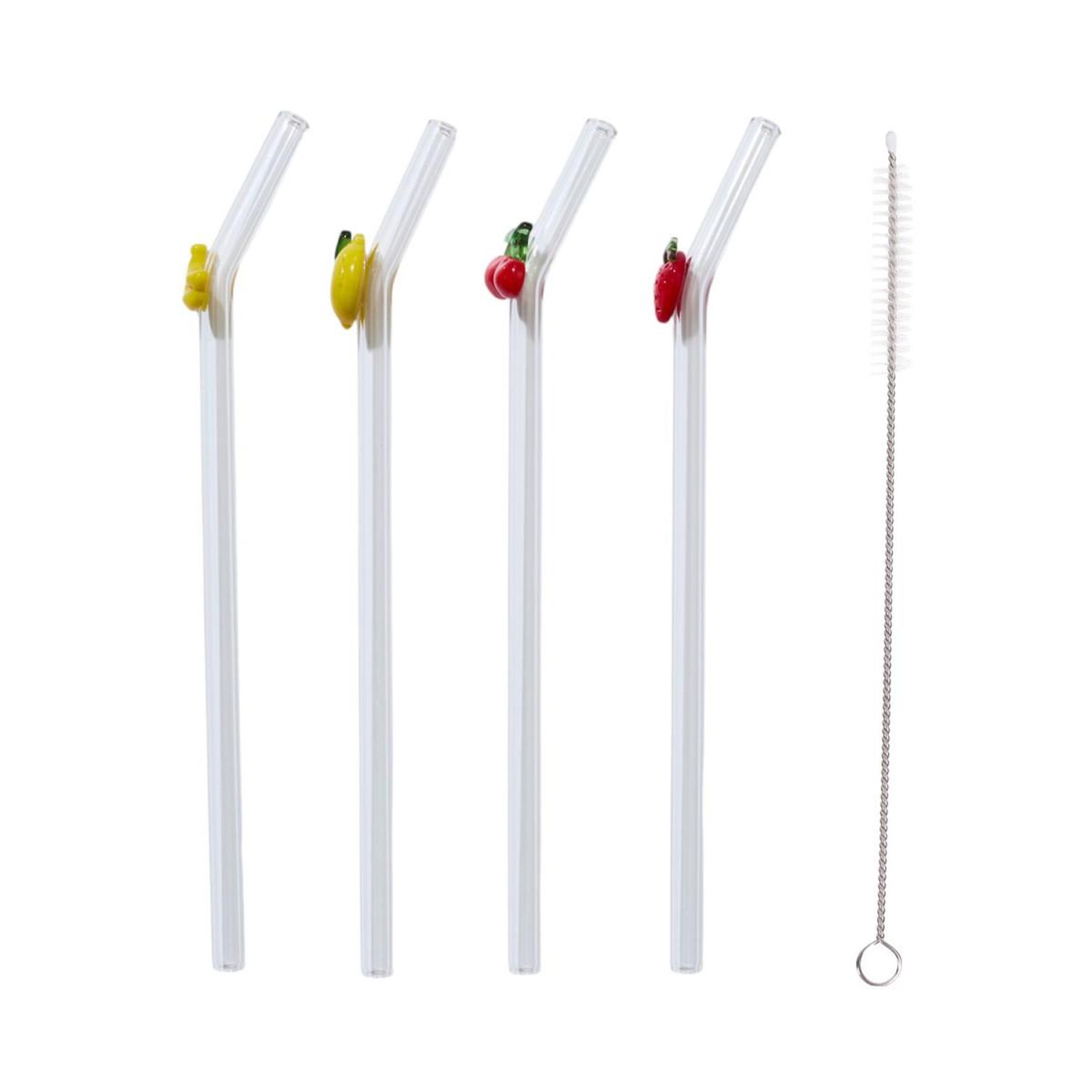 Voir la diapositive 2 : COOK CONCEPT Lot de 4 pailles en verre  fruit  20cm transparent