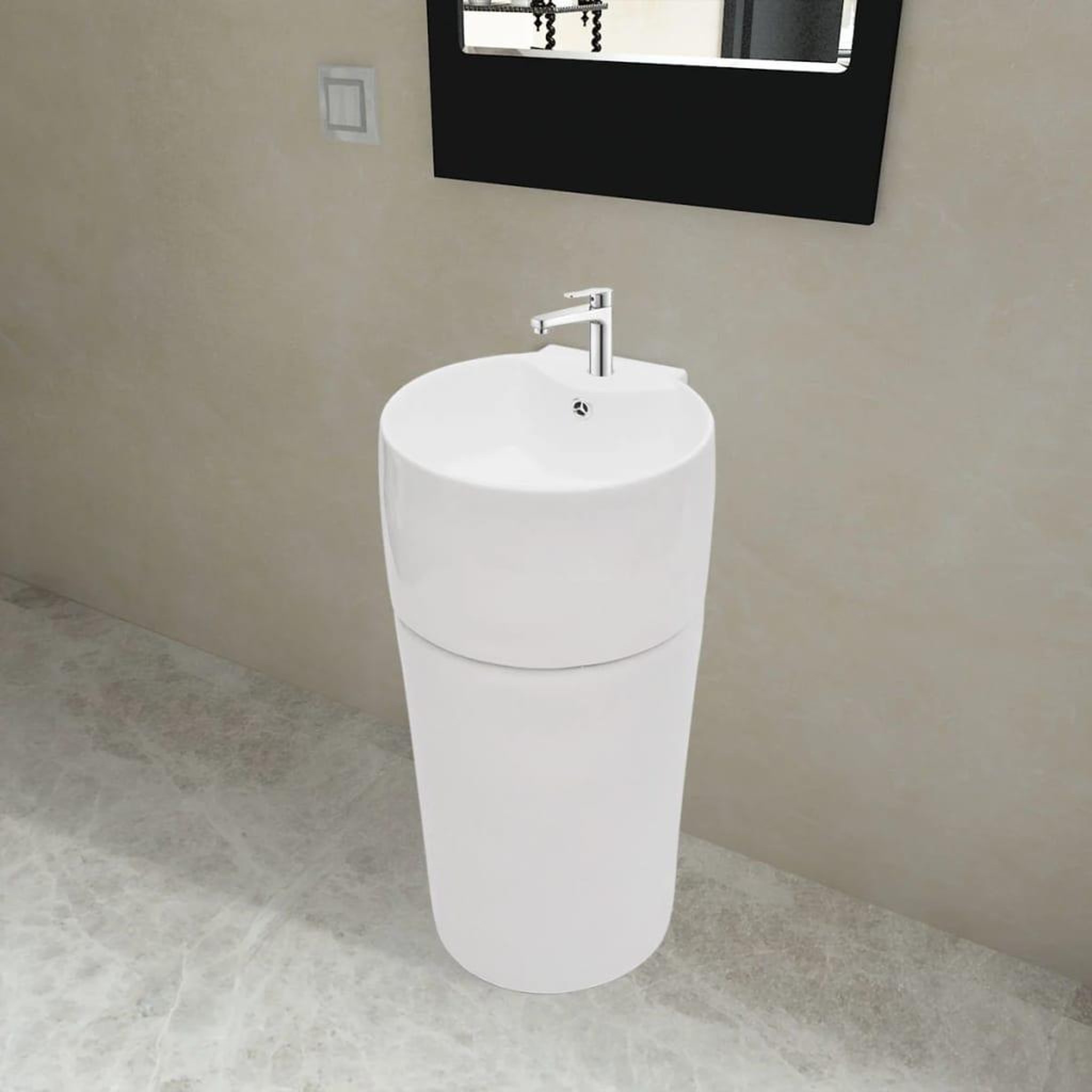 Voir la diapositive 1 : VIDAXL Vasque a trou de trop-plein/robinet ceramique Blanc pour salle de bain