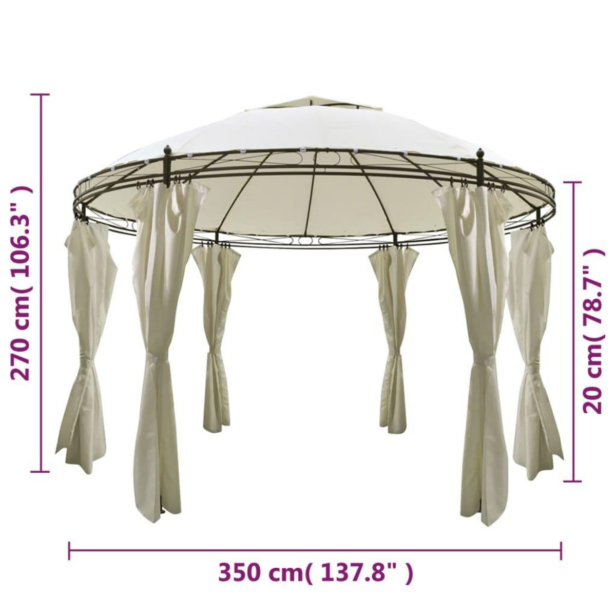VIDAXL Tonnelle ronde avec rideaux 3,5 x 2,7 m