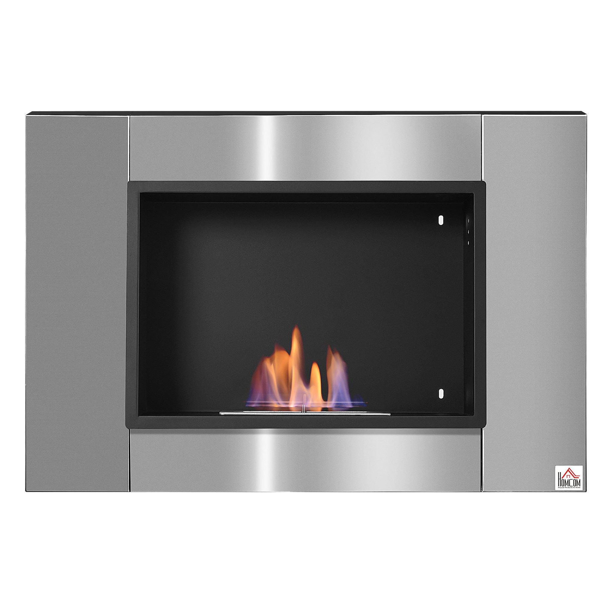 HOMCOM Cheminée bioéthanol murale design Bauhaus 1 brûleur 0,9 L couverture 20-25 m² acier inox brossé