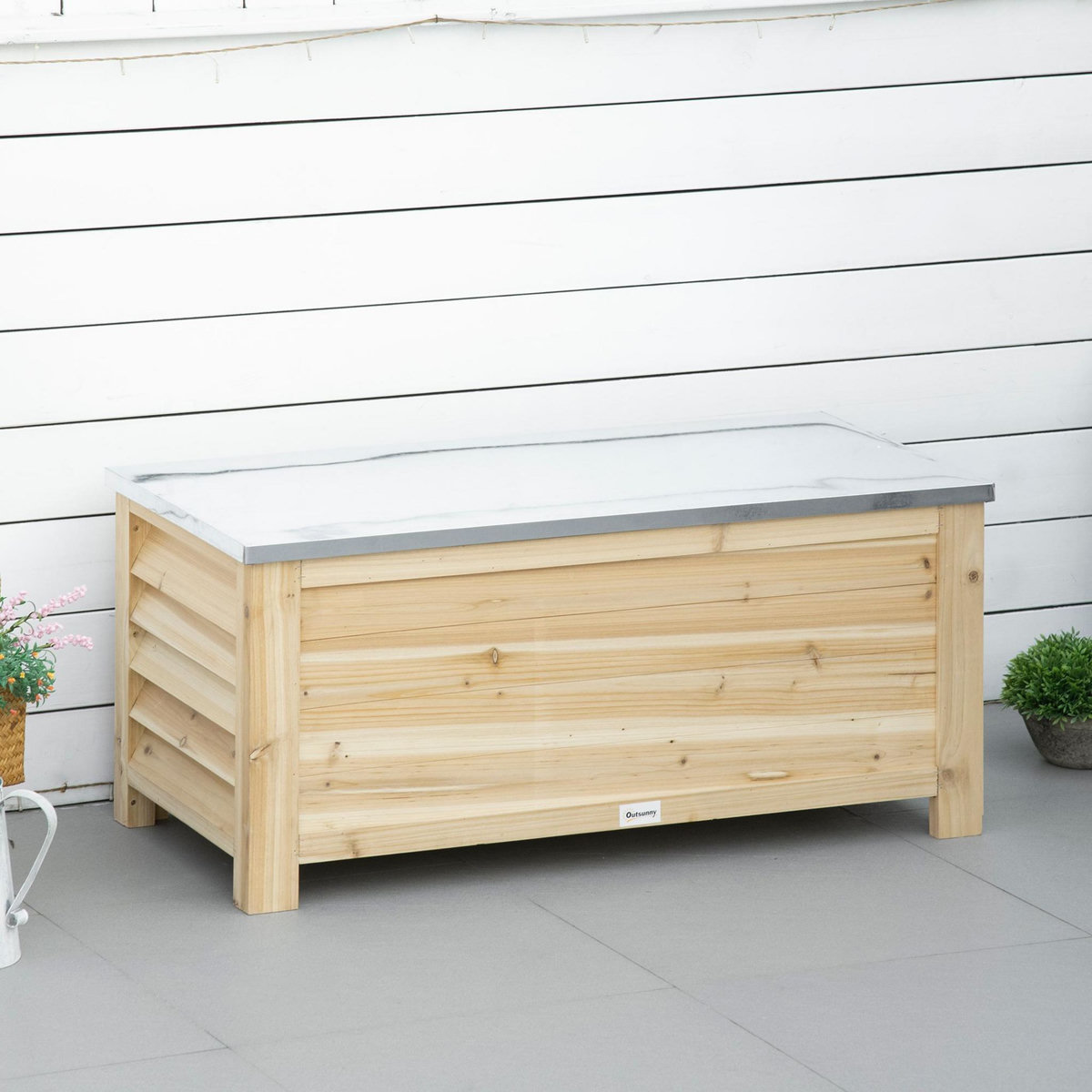 OUTSUNNY Banc coffre de jardin 2 en 1 - dim. 110L x 50l x 50H cm - charge max. 120 Kg - bois sapin pré-huilé acier galvanisé