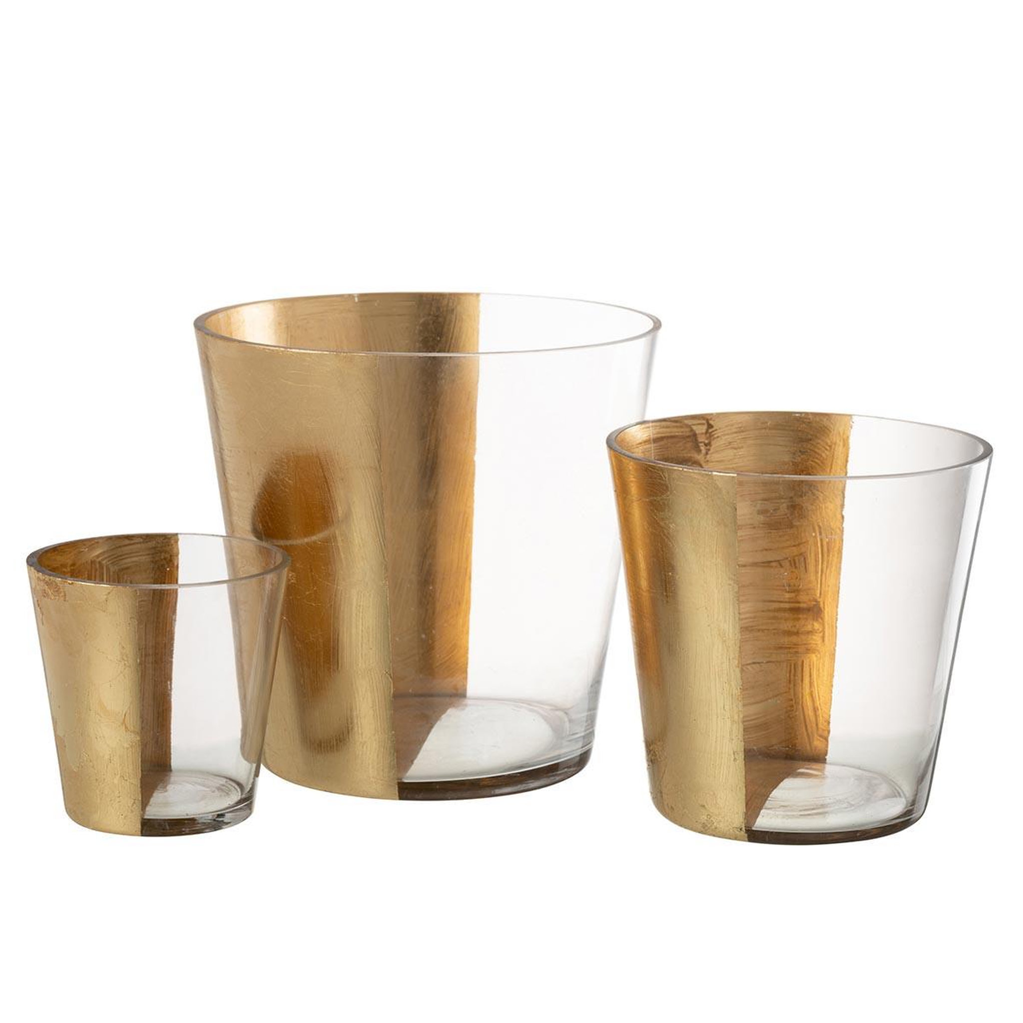 Voir la diapositive 4 : J-LINE Photophore Design en Verre  Boe  18cm Transparent & Or