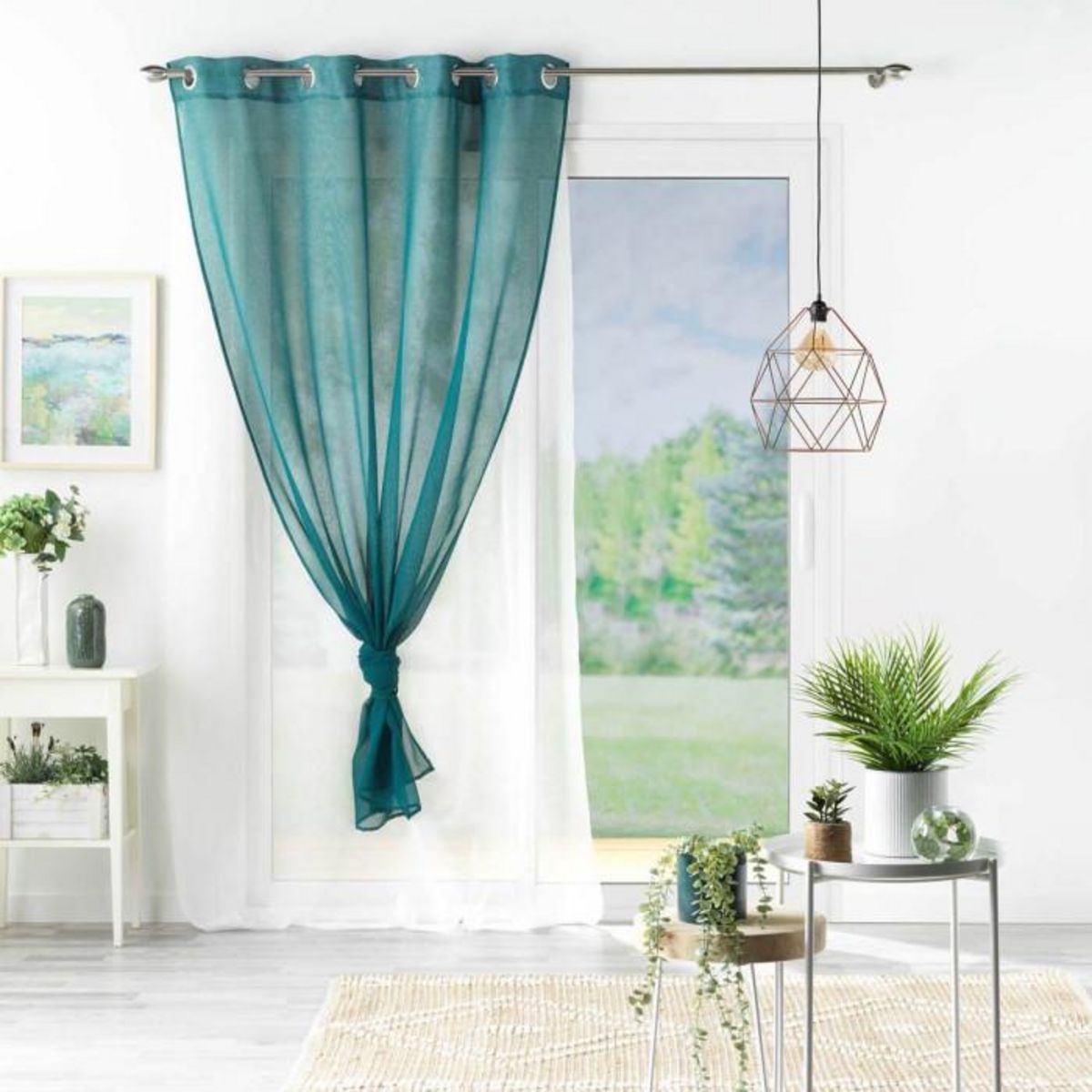 Paris Prix Rideau Voilage à Œillets  Duetto  140x240cm Pétrole & Blanc