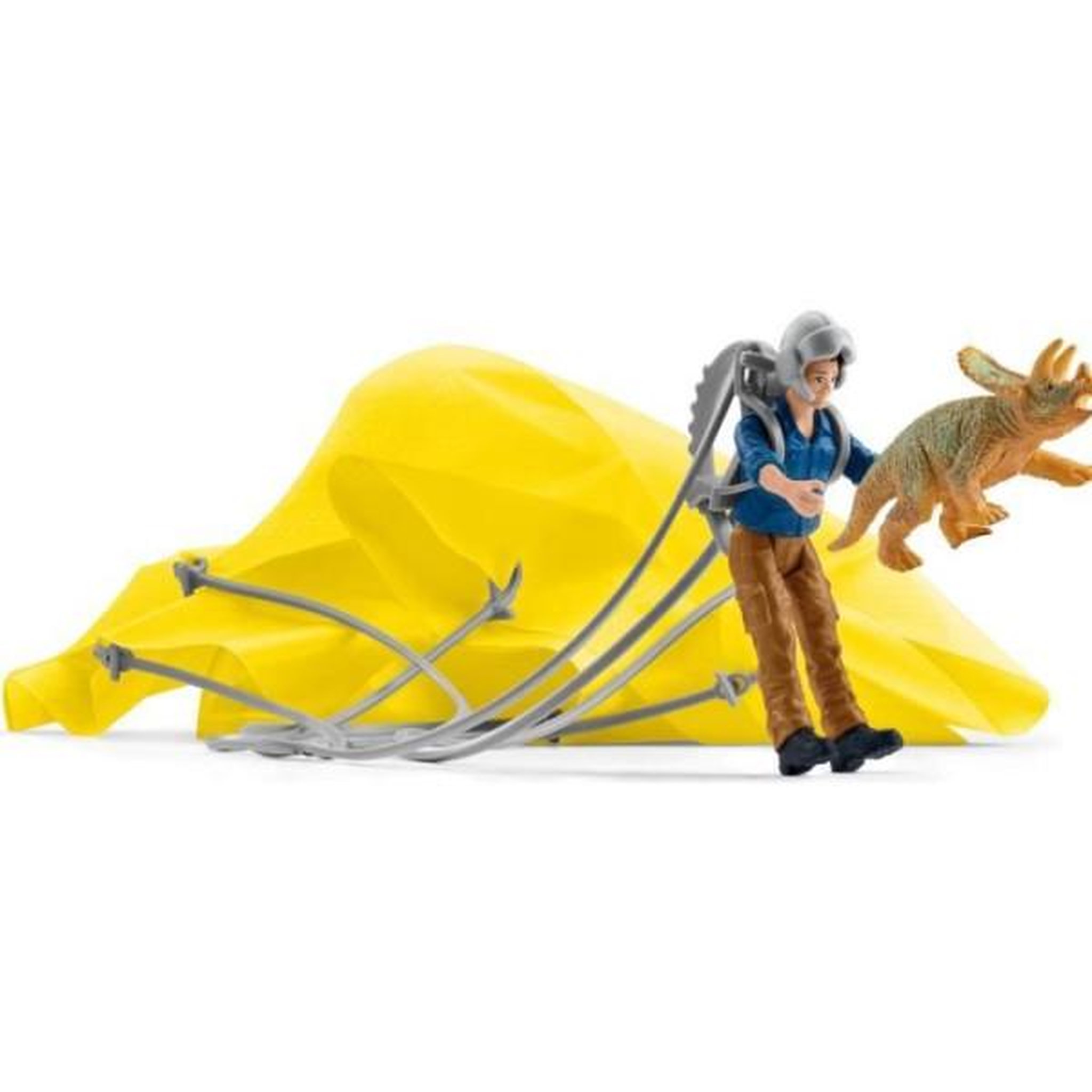 Schleich Sauvetage en Parachute, Coffret schleich avec 1 parachute, 1 figurine humaine et 1 dinosaure, Ensemble de Jouets Préhistoriques
