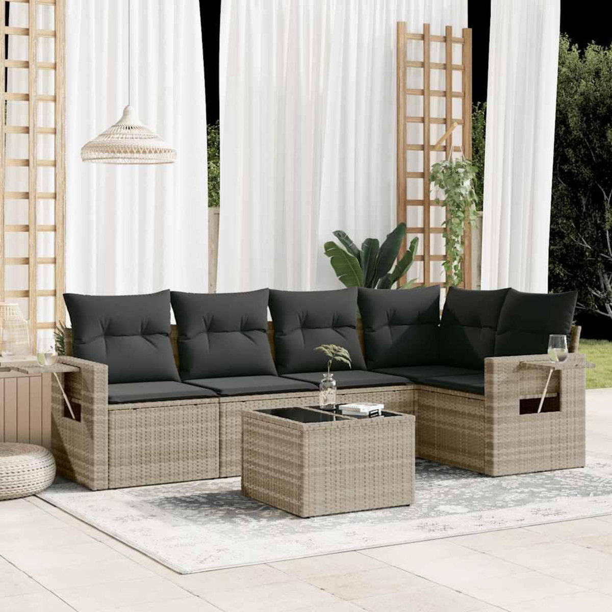 VIDAXL Salon de jardin 6 pcs avec coussins gris clair resine tressee