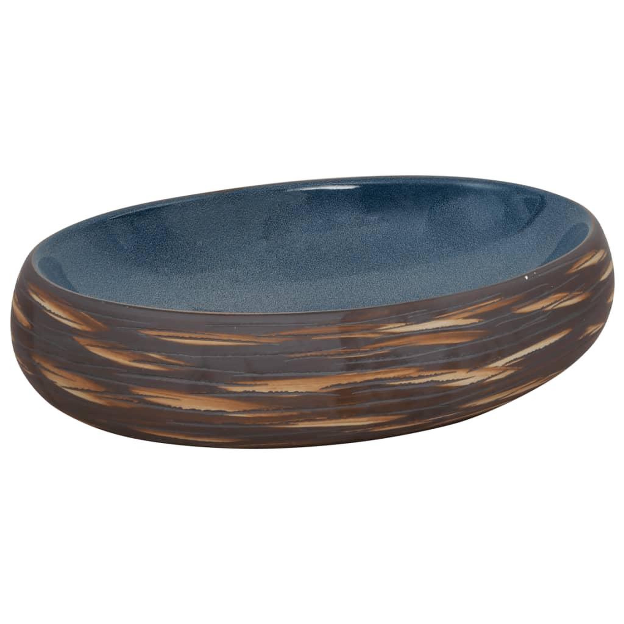 Voir la diapositive 2 : VIDAXL Vasque a poser marron et bleu ovale 59x40x15 cm ceramique