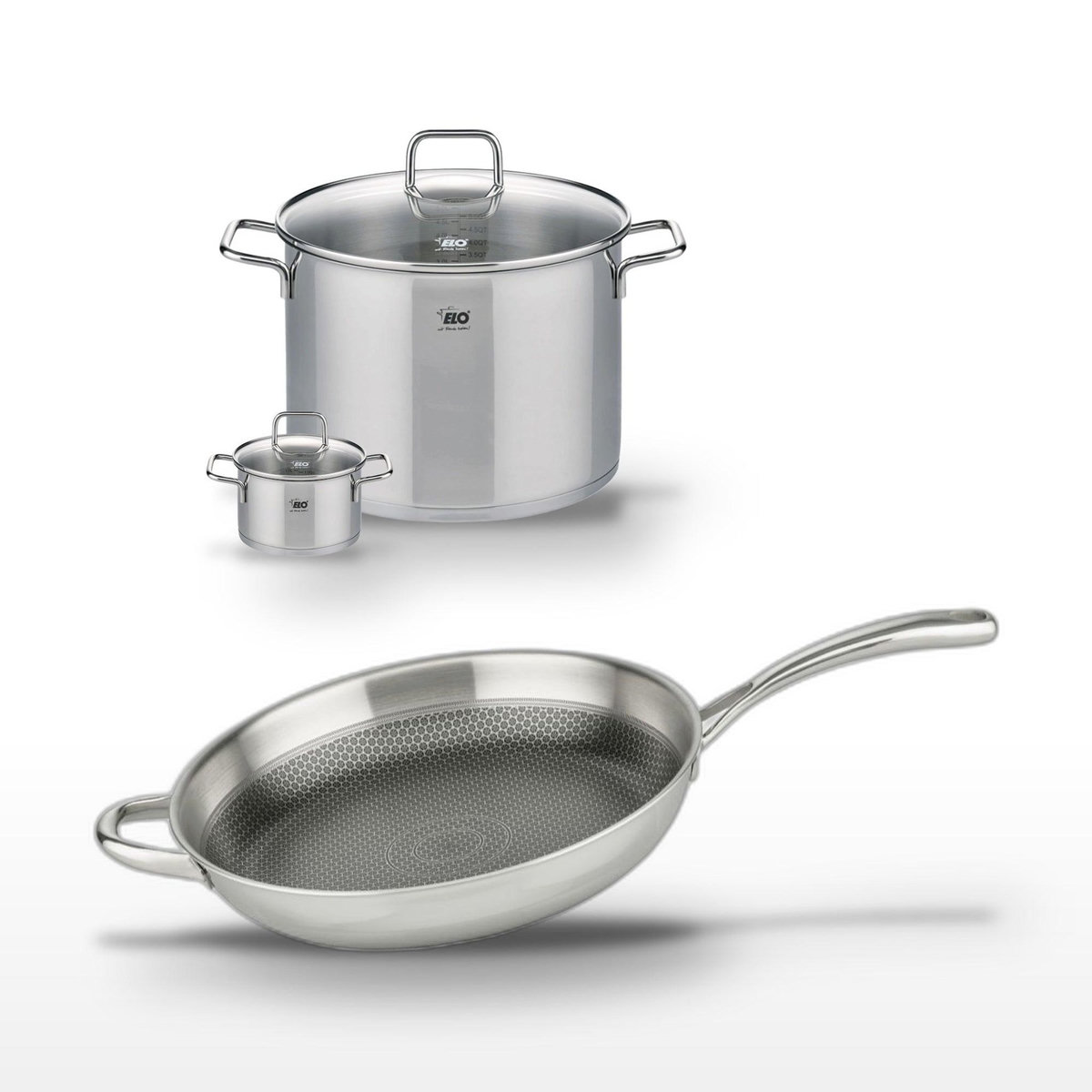 ELO Lot Poêle 32cm Elo Relief Evolution et 2 Faitouts 26/12cm