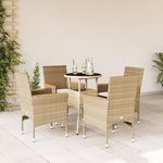 VIDAXL Ensemble a manger de jardin et coussins 5 pcs beige rotin verre