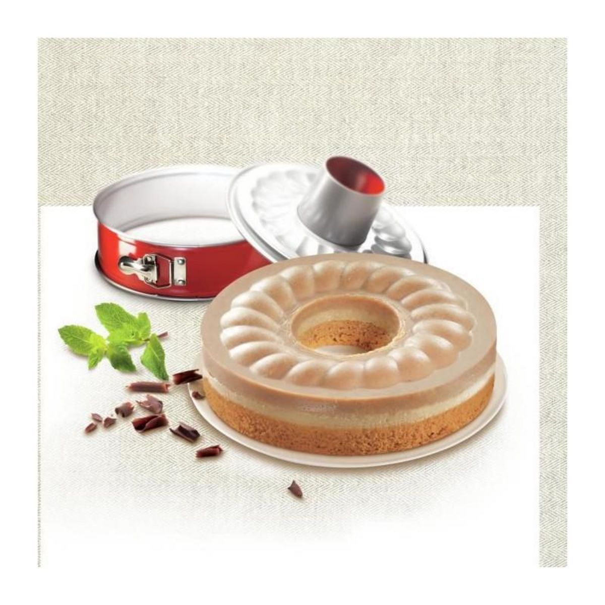 TEFAL TEFAL Moule a savarin Delibake en acier - O 25 cm - Rouge et gris - Avec charniere