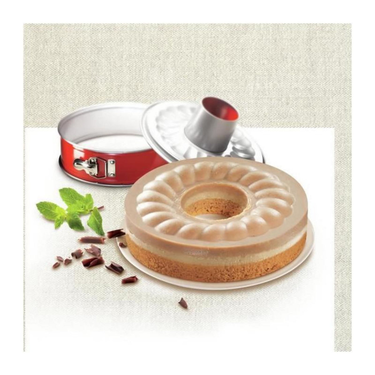TEFAL TEFAL Moule a savarin Delibake en acier - O 25 cm - Rouge et gris - Avec charniere