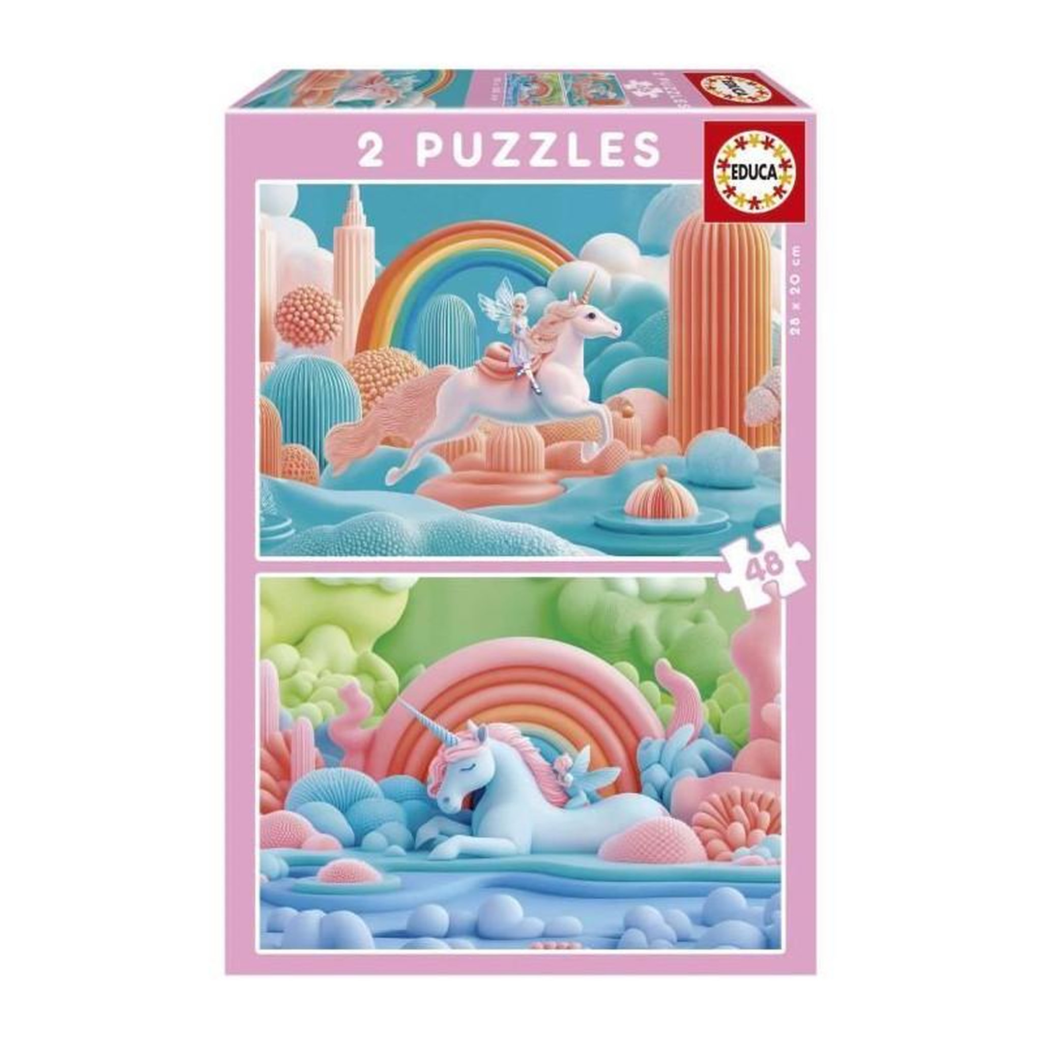 EDUCA Puzzle enfant 2 x 48 pièces – Licornes magiques – Double puzzle – Dès 4 ans – Educa