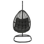 ID MARKET Fauteuil lune suspendu ajouré effet rotin avec coussin gris