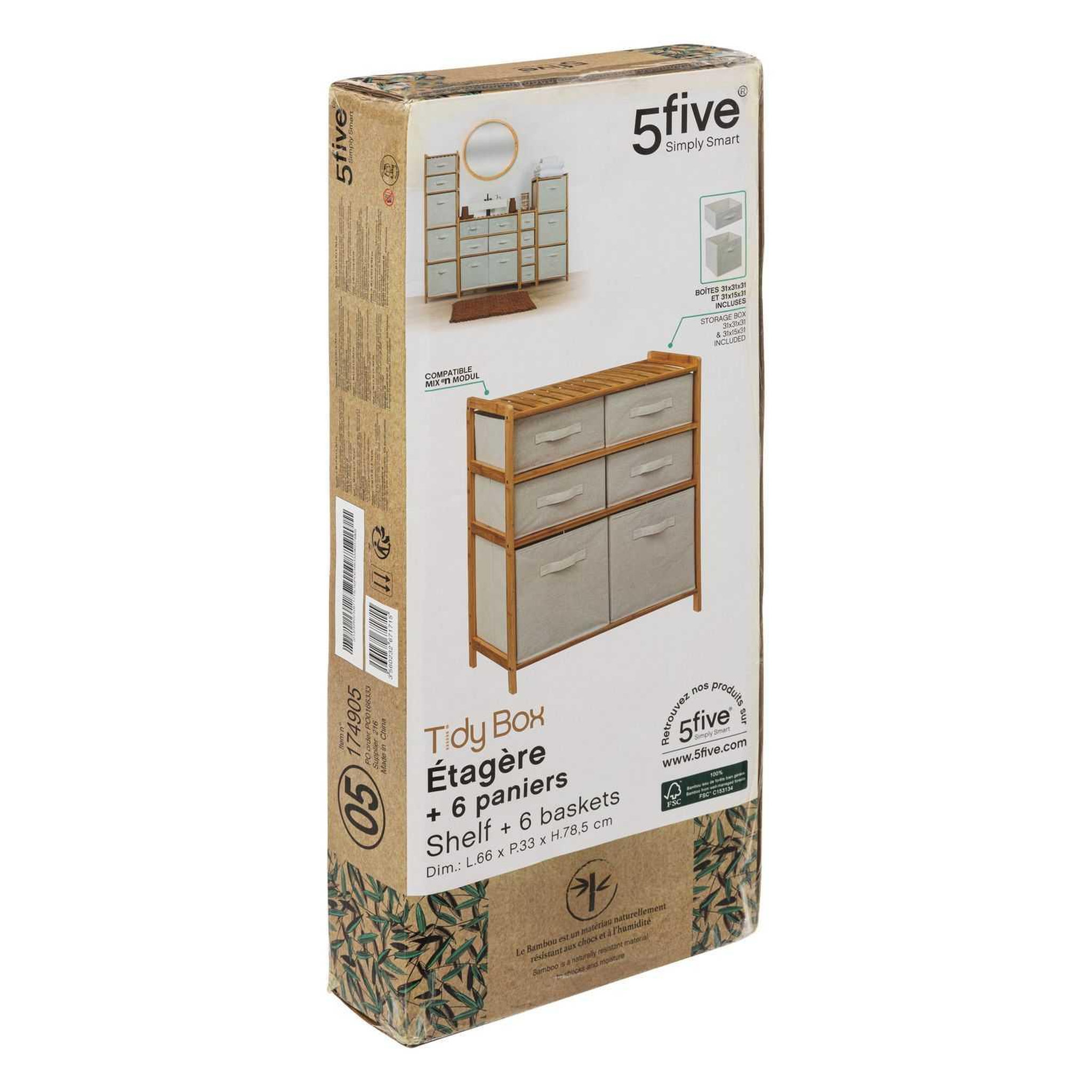 Voir la diapositive 3 : FIVE Meuble étagère double 6 paniers - banc et marron