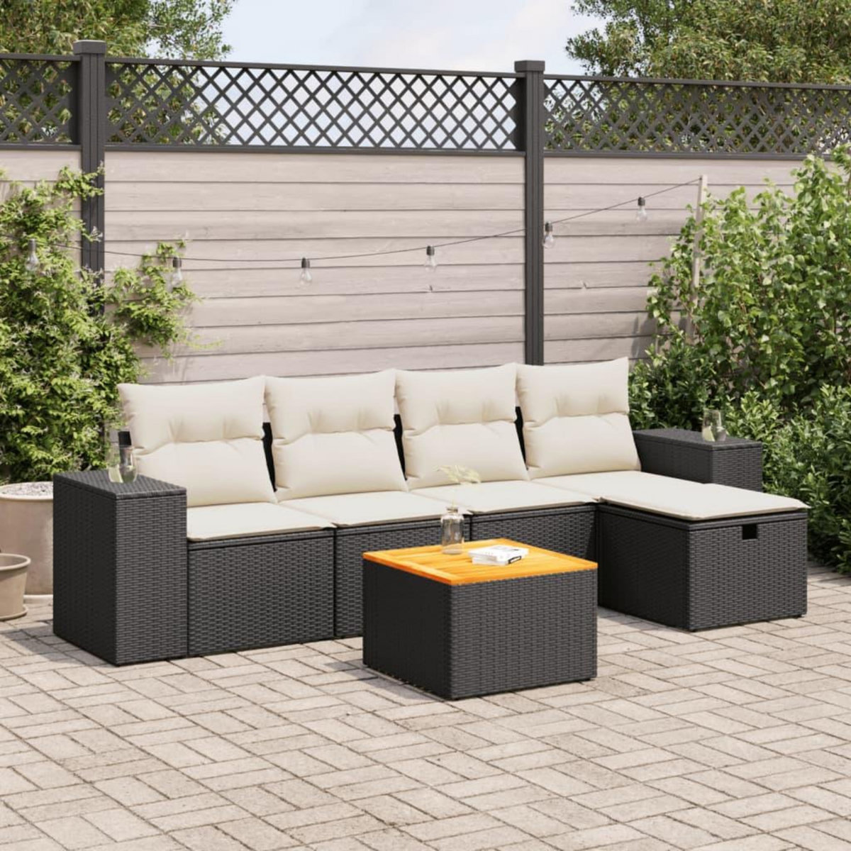 VIDAXL Salon de jardin 6 pcs avec coussins noir resine tressee