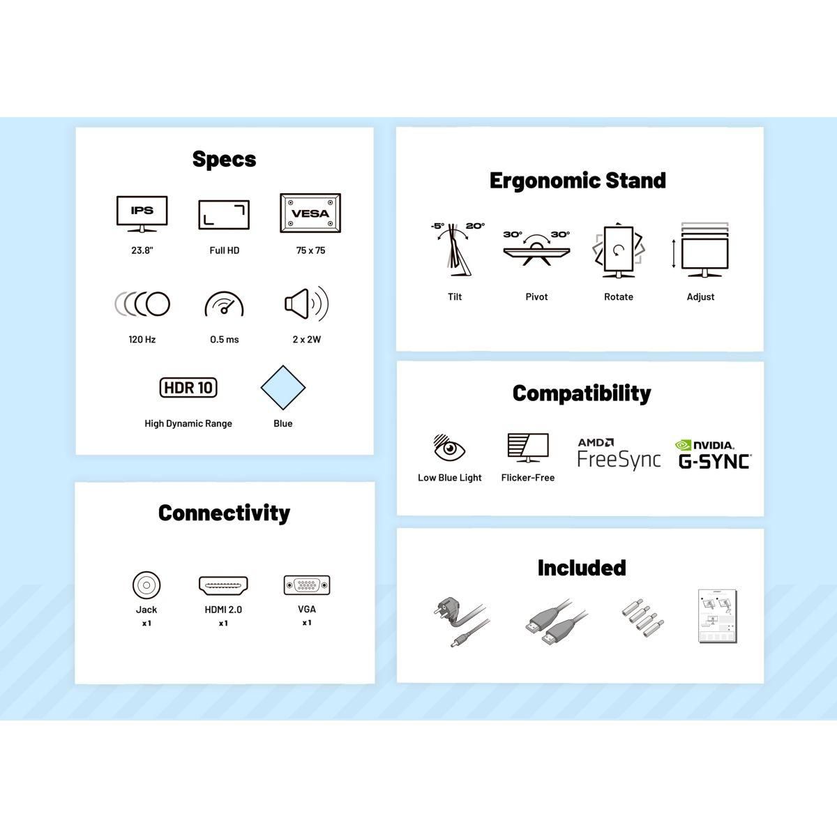 JAPANNEXT Ecran PC Gamer JN IPS238G120F HSP Bleu 24''